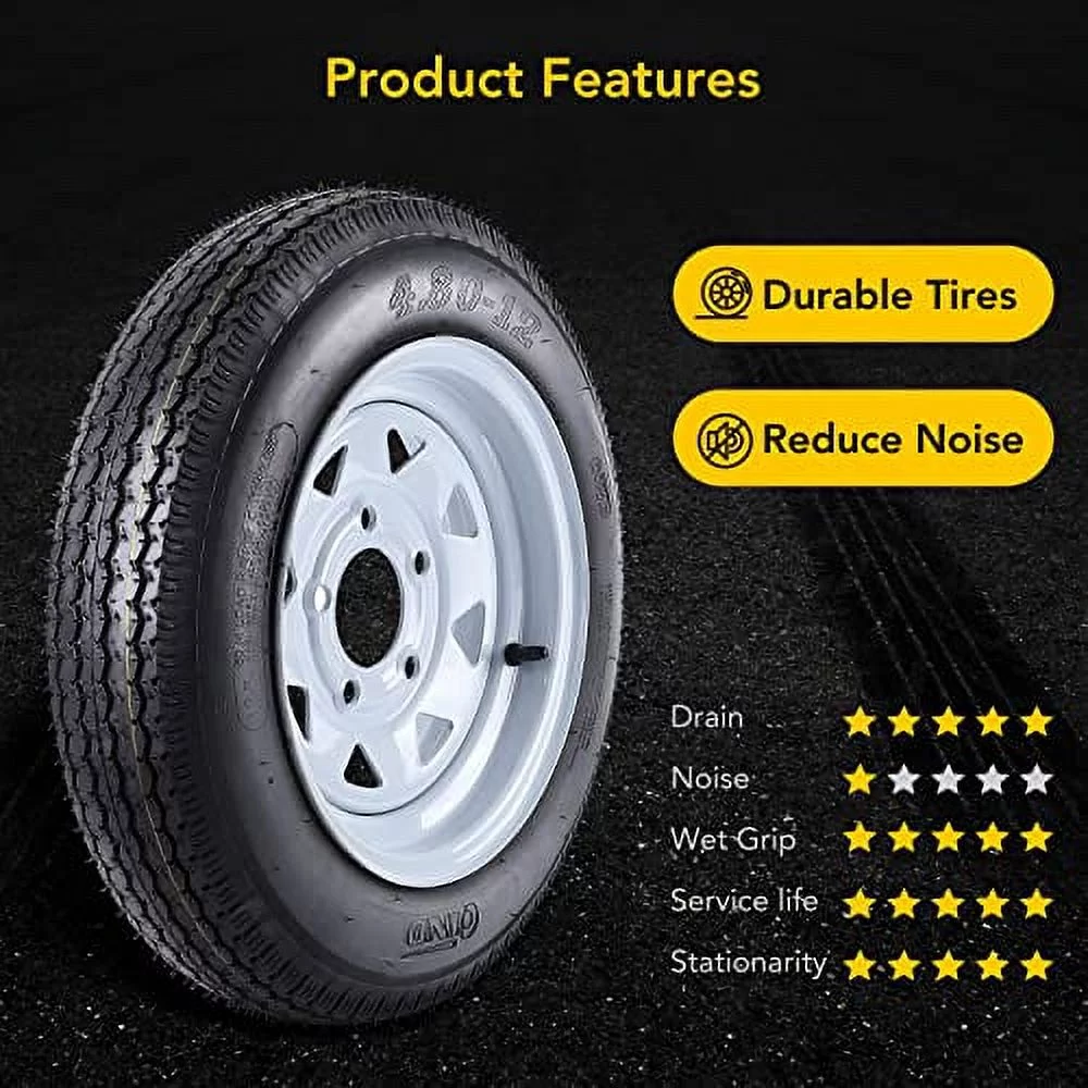 Tookss 2 Packs 5.30-12 5.30x12 530-12 5.30-12 Trailer Tires with 12 inch Rims, 5 Lug on 4.5'', LoadC, 6PR - Inhomebuy