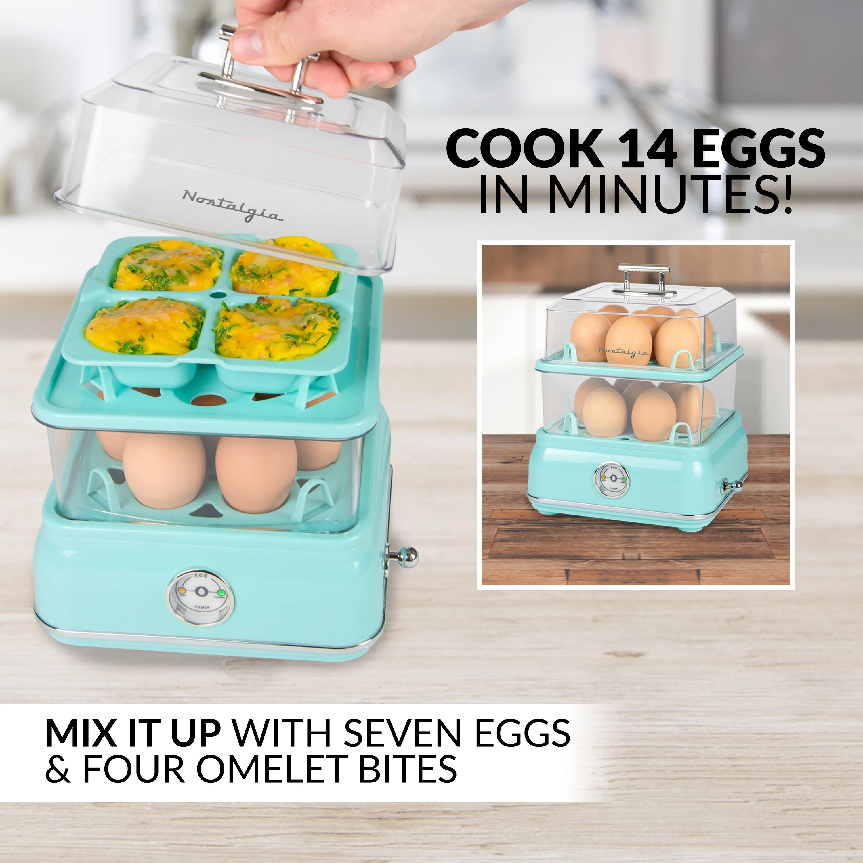 Classic Retro 14-Capacity Egg Cooker, Aqua - Inhomebuy