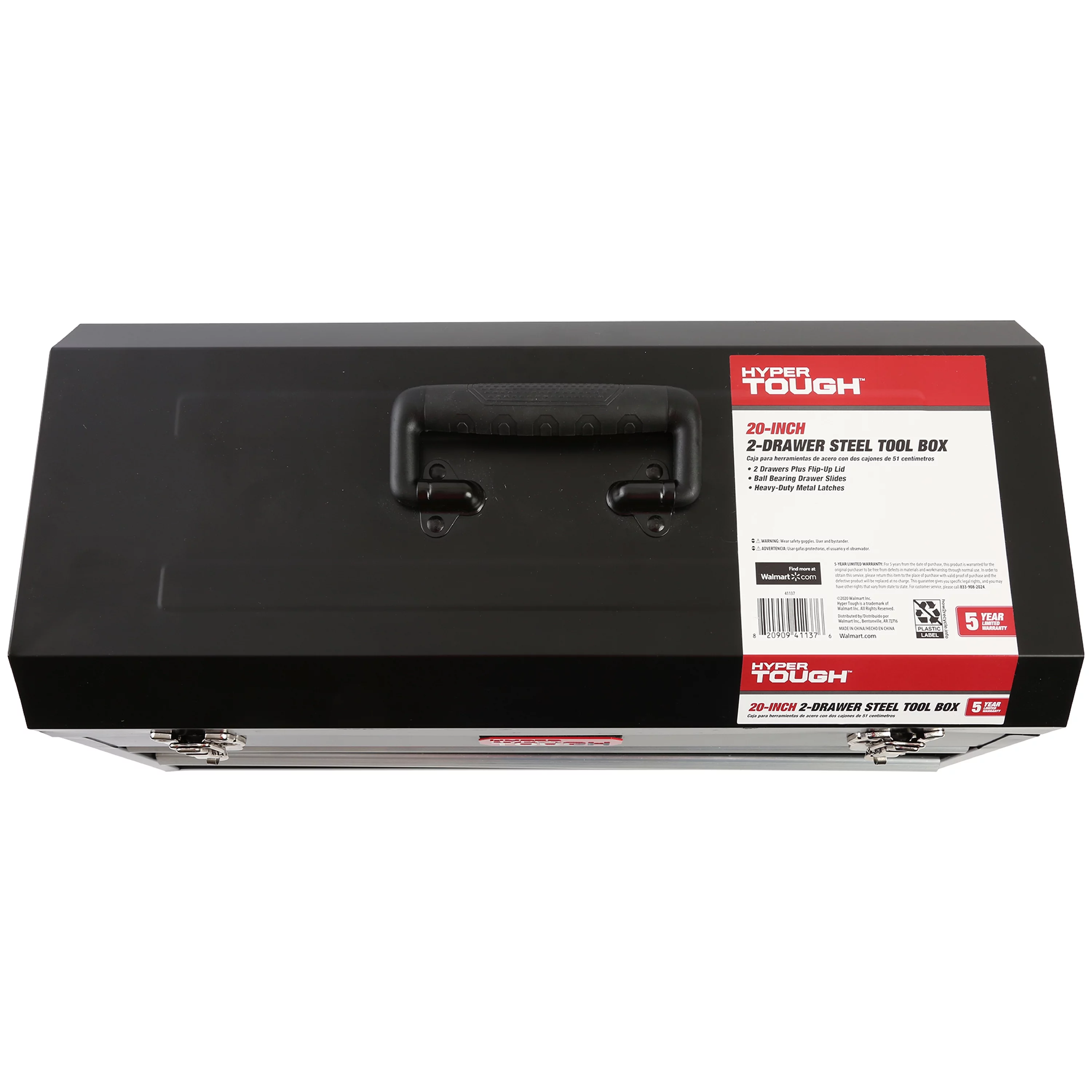 Hyper Tough 20-inch 2-Drawer Tool Box, Tool Chest with Flip-up Lid, Black, Steel - Inhomebuy