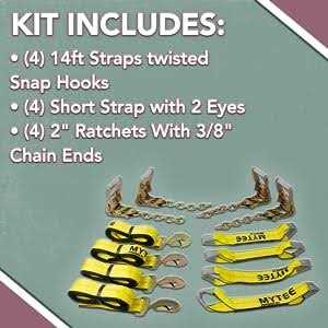 Mytee Products 8 Point Roll Back Vehicle Tie Down Kit with Chain Extension on Both Ends - Inhomebuy