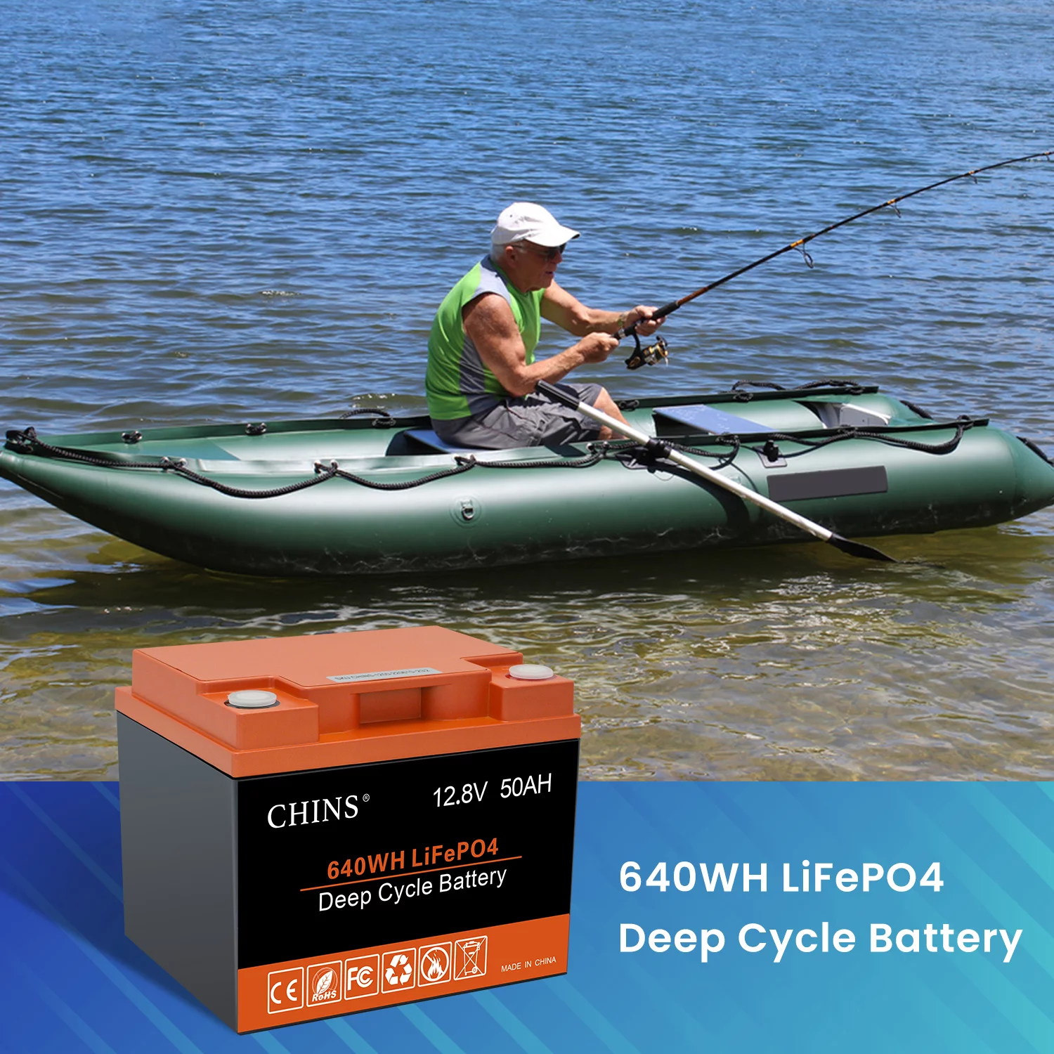 CHINS LiFePO4 Lithium Iron Battery 12V 100Ah for Boat Fishing - Inhomebuy