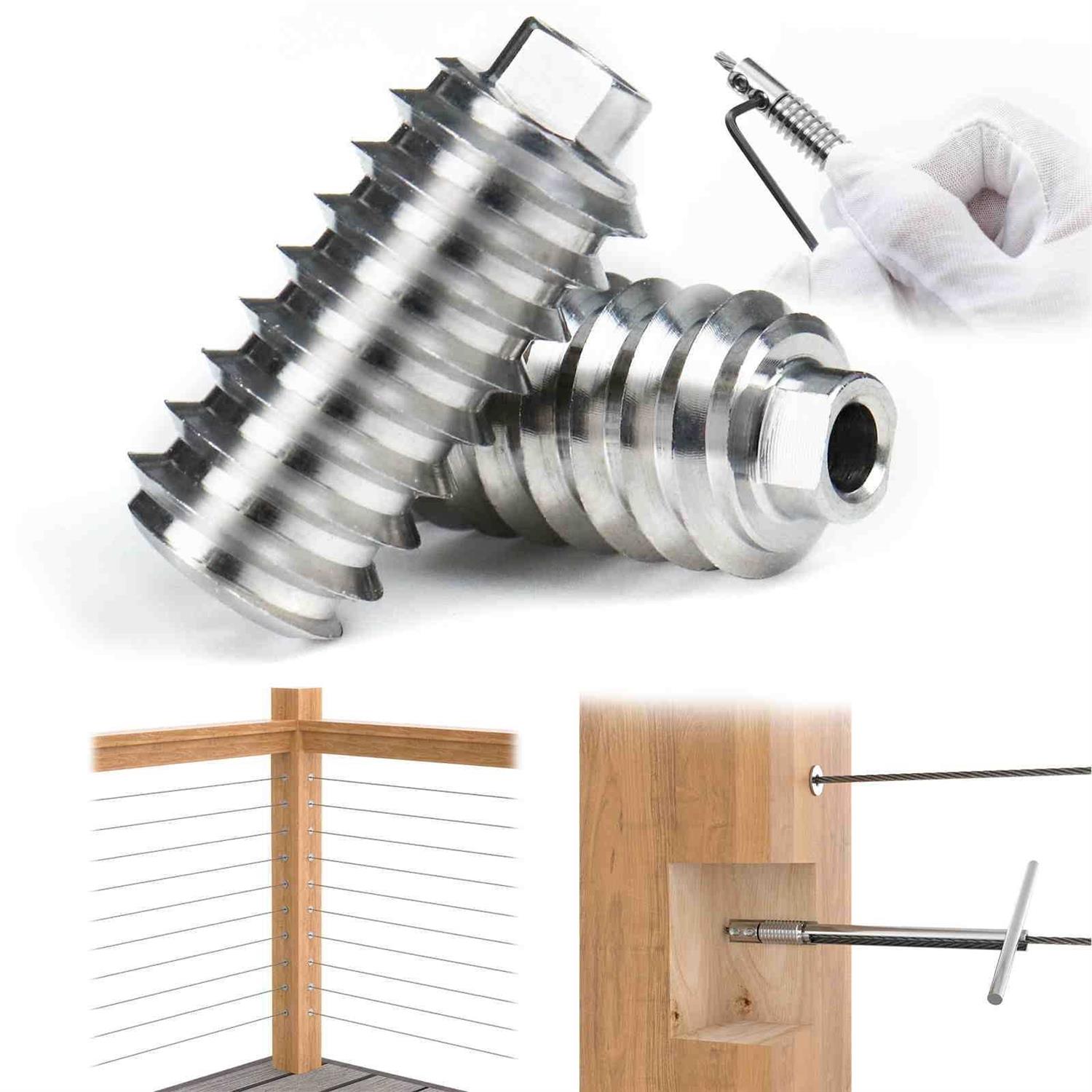 Muzata 1/8 Invisible Cable Railing Kit Lag Screw Cable Genie Tensioner Hidden T316 Stainless Steel for 4×4 6×6 8×8 Wood Posts Deck - Inhomebuy