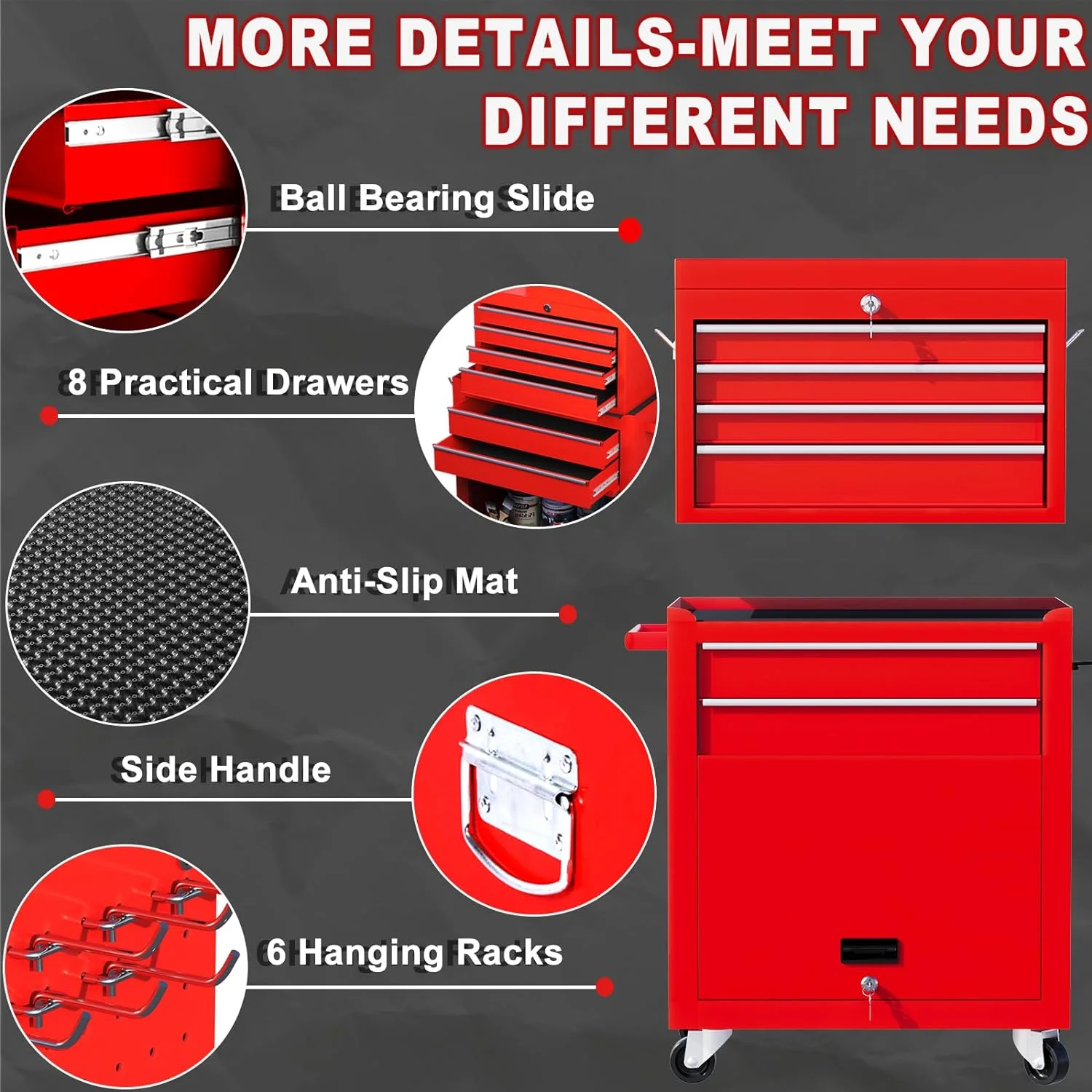 Artbros 9-Drawer Rolling Tool Chest, Large Tool Cabinet with Wheels, Detachable Toolbox Storage for Garage, Repair Shop, Workshop, Black - Inhomebuy