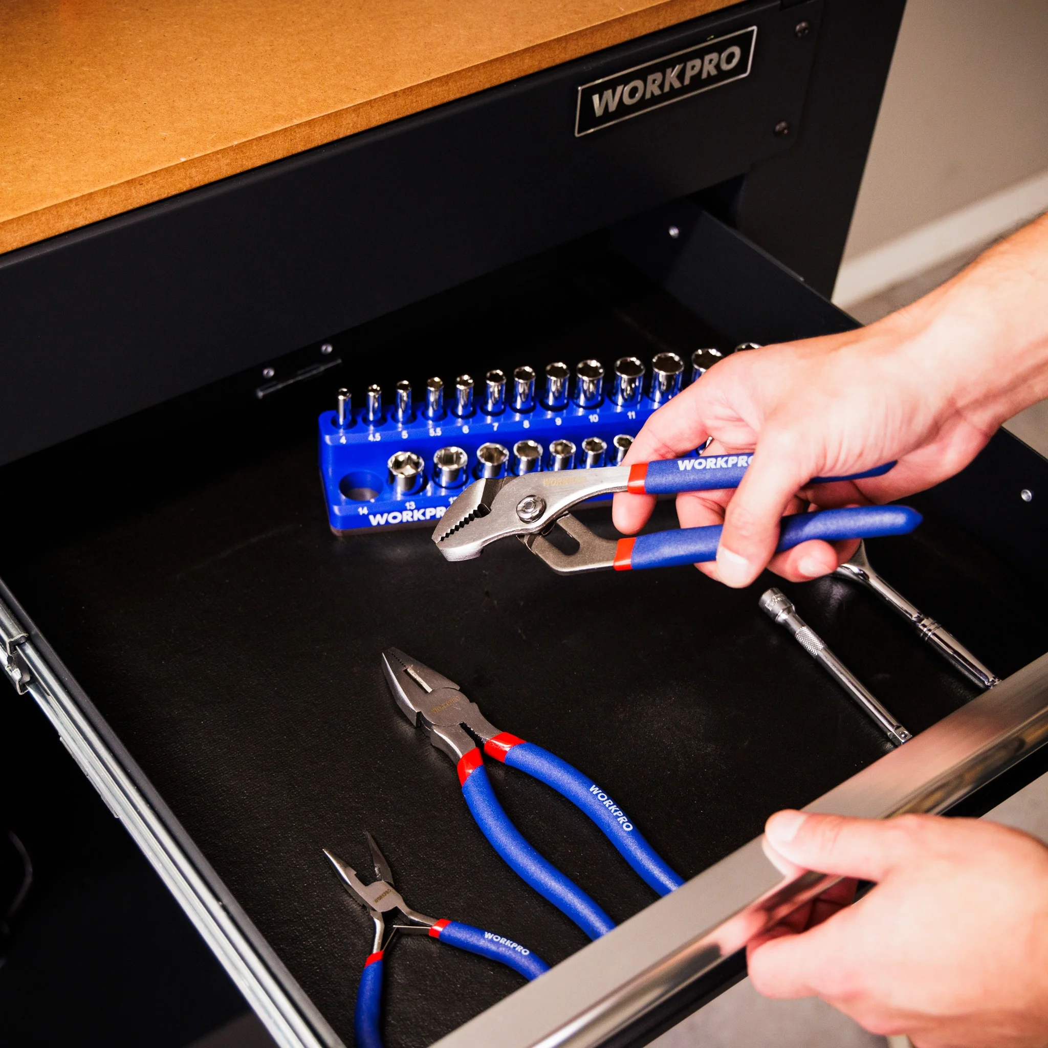 Workpro 45-in Multipurpose Workbench with LED Light & Power Strip, Steel - Inhomebuy