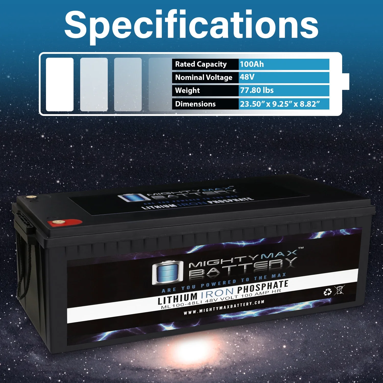 48V 100Ah Lithium Replacement Battery Compatible with RV, Trolling Motor, Golf Cart - Inhomebuy