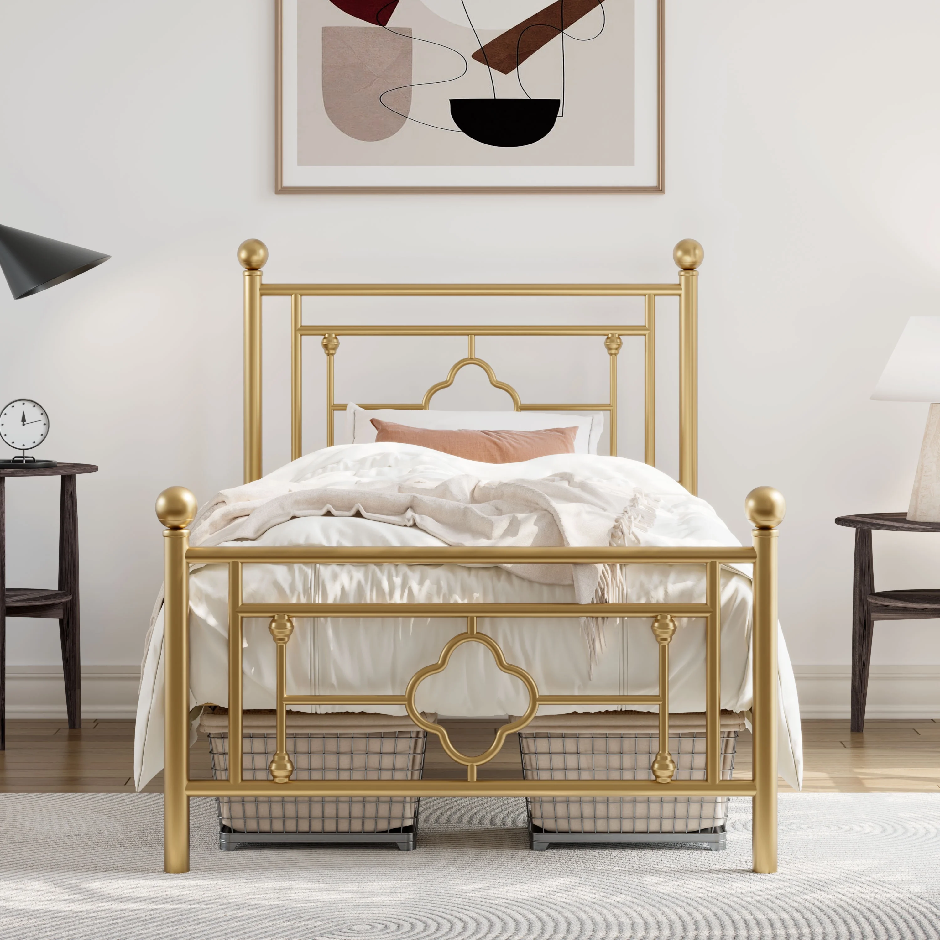 Allewie Queen Size Metal Platform Bed Frame with Victorian Vintage Headboard and Footboard, Black - Inhomebuy