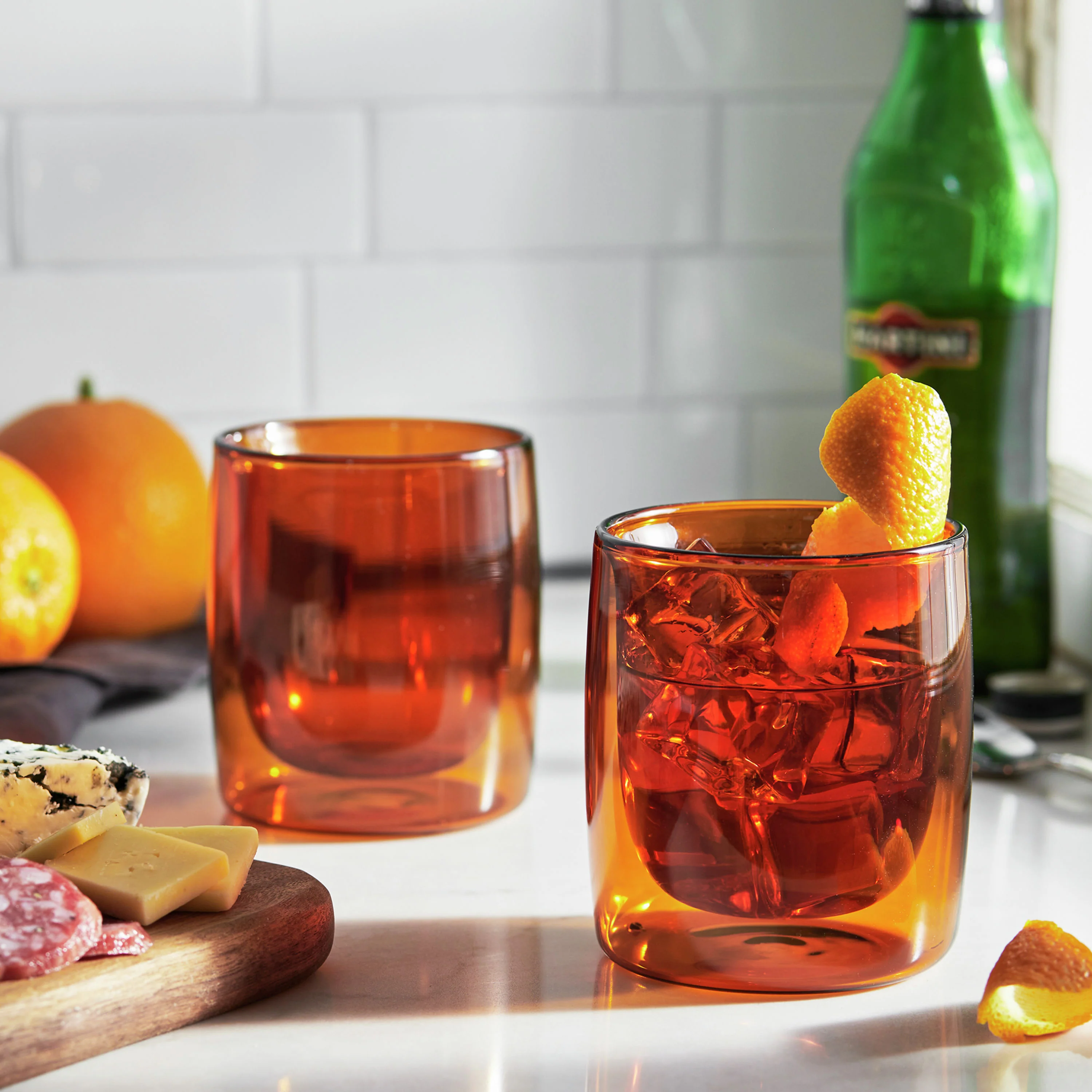 ZWILLING 2pc Tumbler Glass Set in Amber, Sorrento Double Wall Glassware Series - Inhomebuy