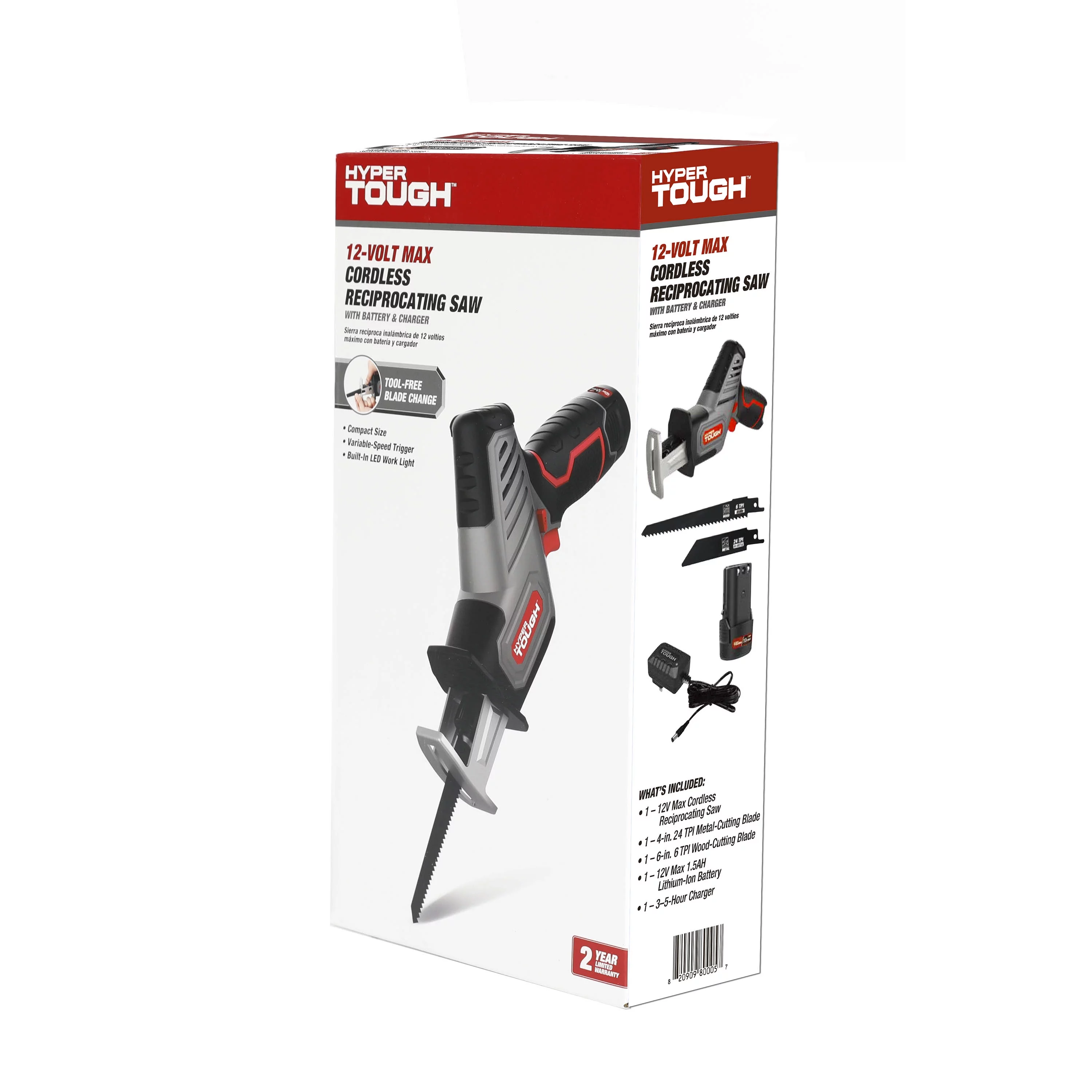 Hyper Tough 12V Max Lithium-Ion Compact Reciprocating Saw with 1.5Ah Battery and Charger, 80005 - Inhomebuy