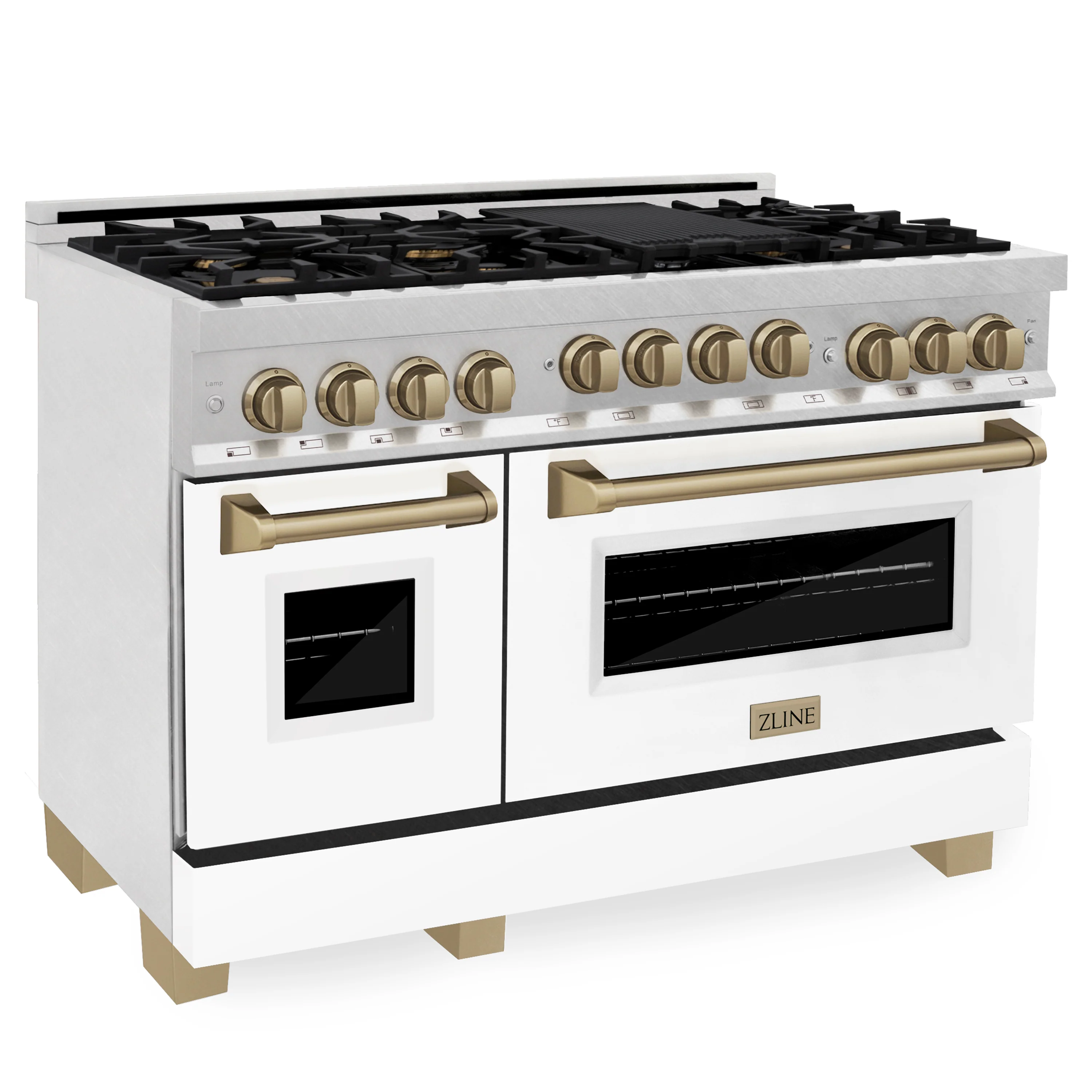 ZLINE Autograph Edition 48 in. Gas Range in DuraSnow® with White Matte Door and Champagne Bronze Accents, RGSZ-WM-48-CB - Inhomebuy