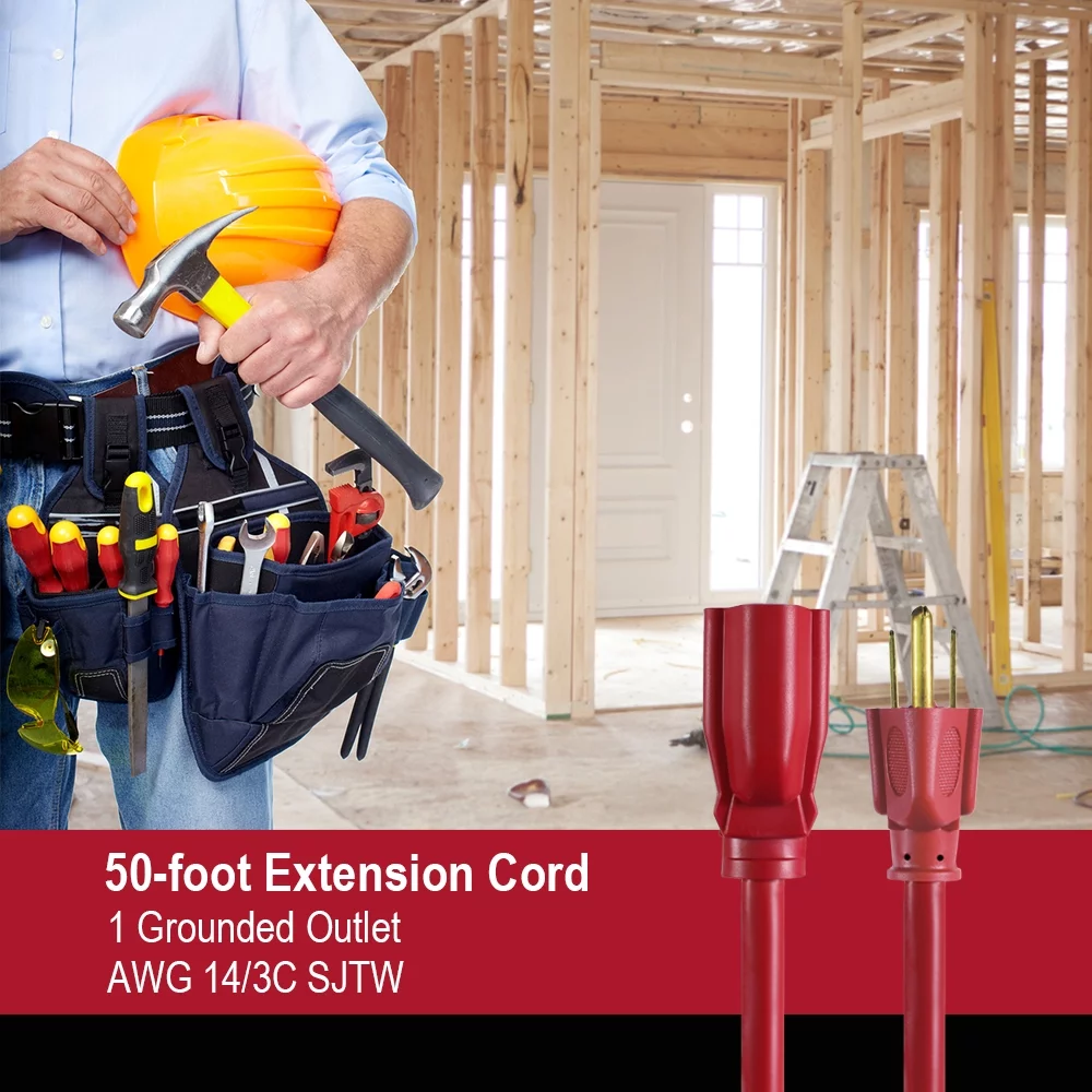 Hyper Tough 50FT 14AWG 3 Prong Red For Indoor and Outdoor Use Extension Cord - Inhomebuy