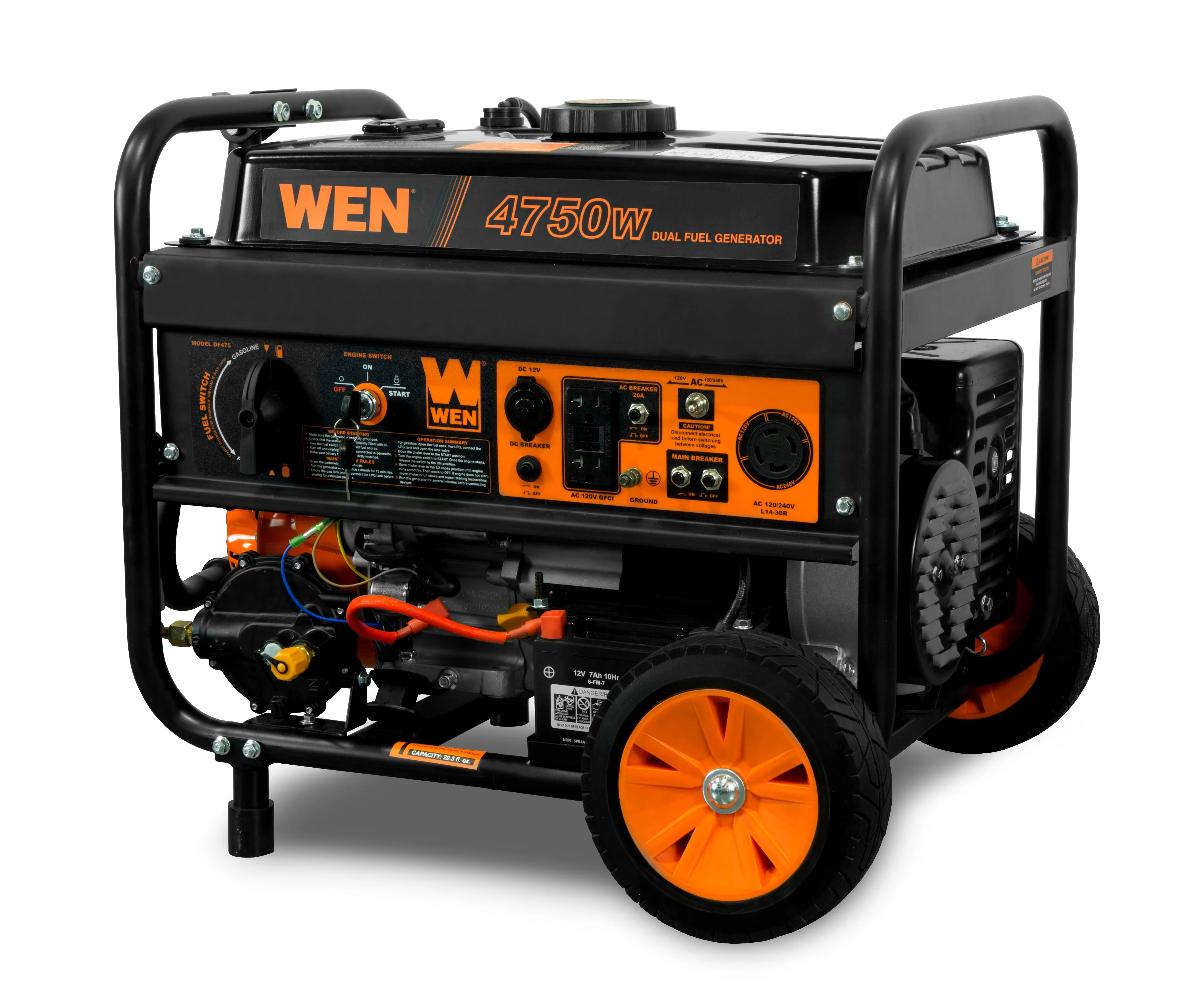 WEN 4,750/3,800-Watt 120-Volt/240-Volt Dual Fuel Gasoline and Propane Powered Electric Start Portable Generator w/ Wheel Kit - Inhomebuy