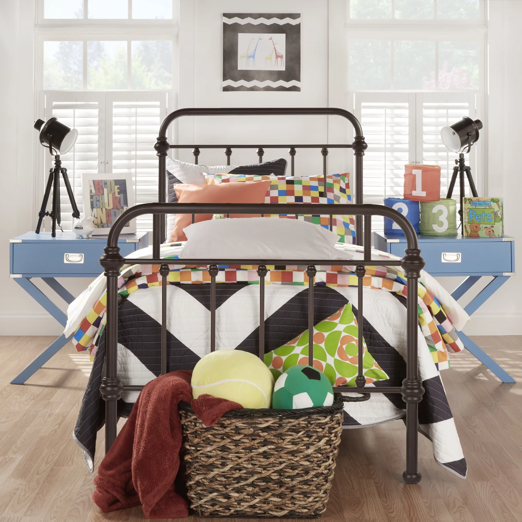 Weston Home Nottingham Metal Twin Bed, Blue Steel - Inhomebuy