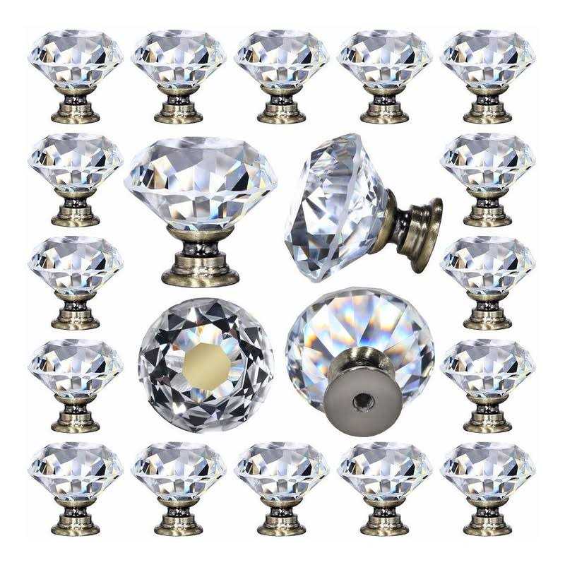 DeElf 12 PCS Clear Crystal Glass Drawer Cabinet Pulls Knobs Diamond Shape Decorative for Kitchen - Inhomebuy