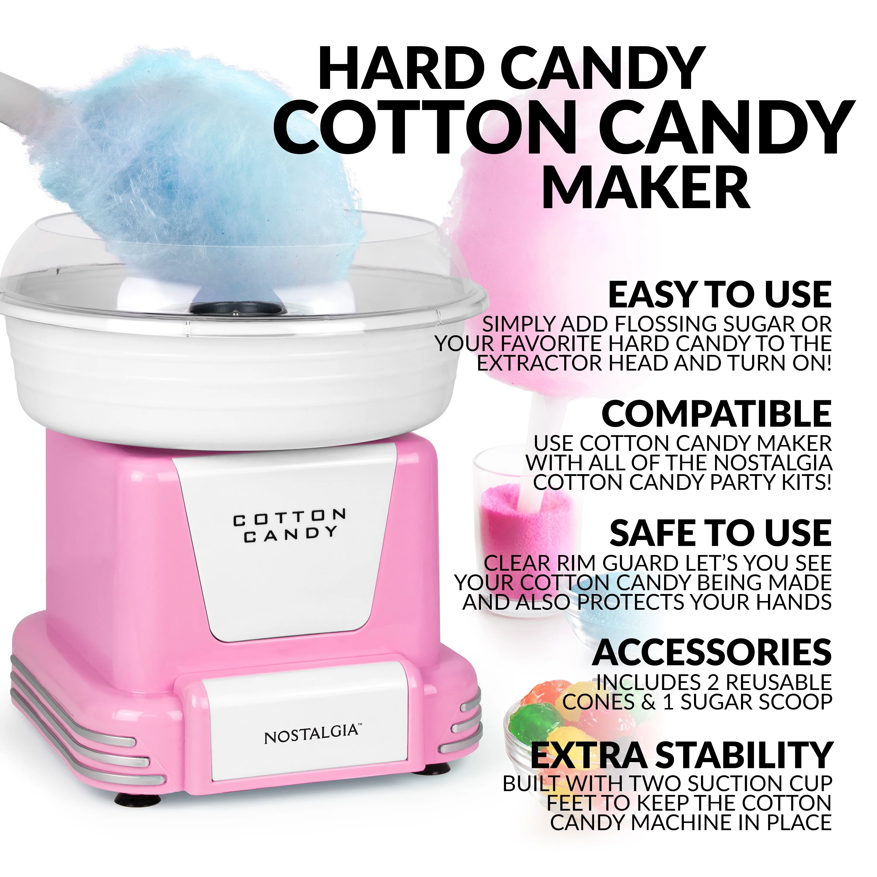 Hard & Sugar-Free Candy Cotton Candy Maker, Pink - Inhomebuy