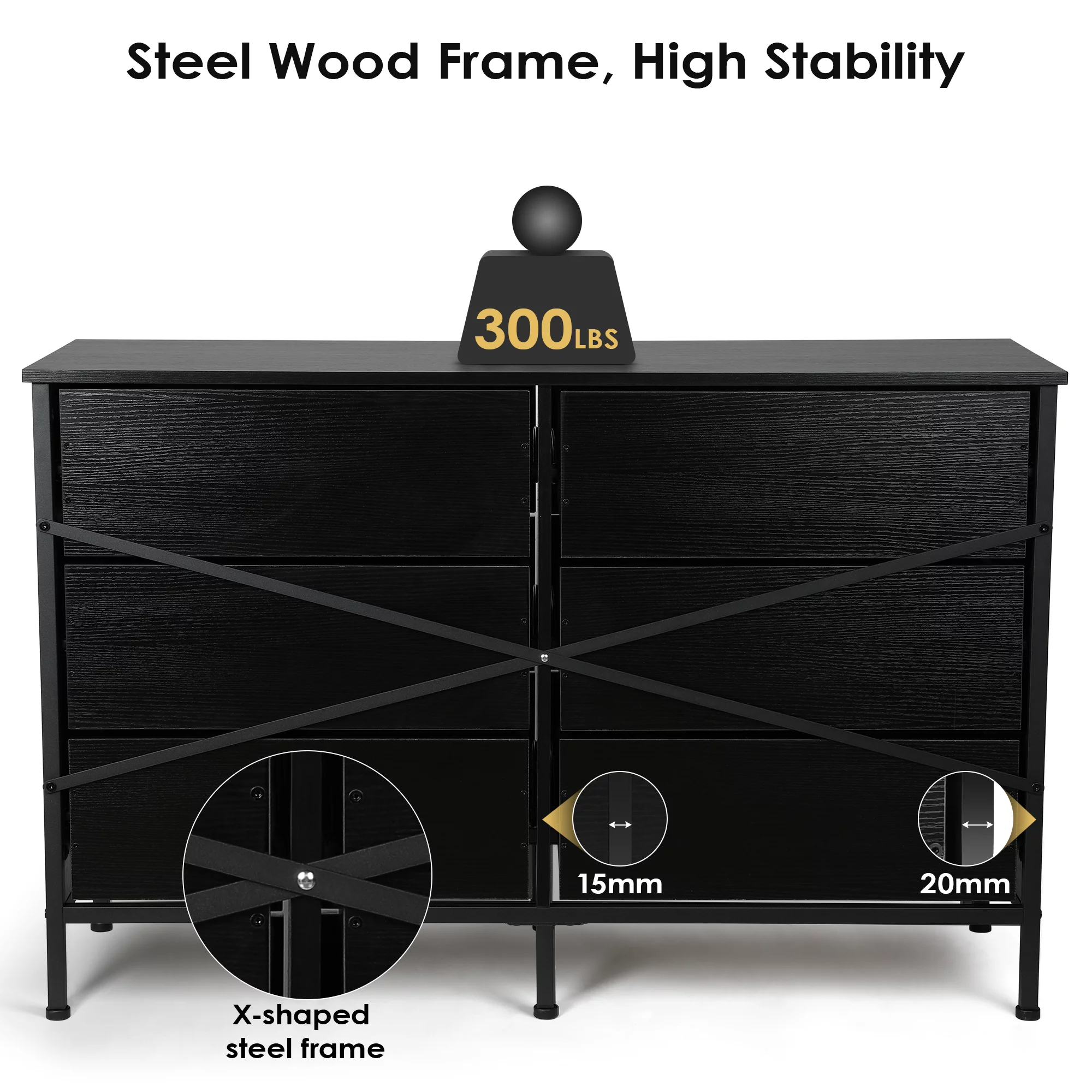 47.3'' Drawer Dresser Chest of 6 Drawers, Storage Dresser Tower for Bedroom, Living Room, Hallway, Nursery, White Storage Cabinet Wooden Dresser with Steel Frame, White - Inhomebuy