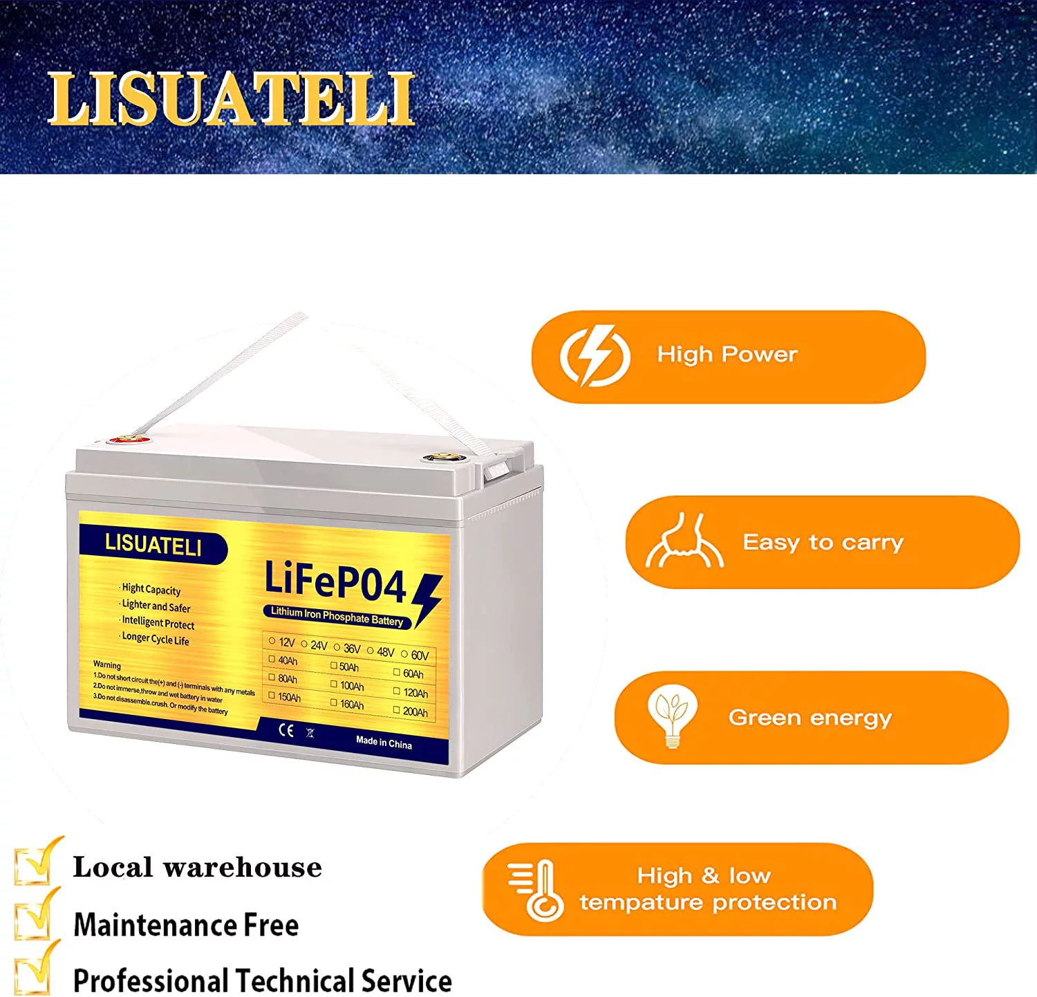 LISUATELI 12V 100Ah Lifepo4 Lithium Batteries Up to 3000-7000 Deep Cycles for Golf Cart Solar RV Camper Marine Battery - Inhomebuy