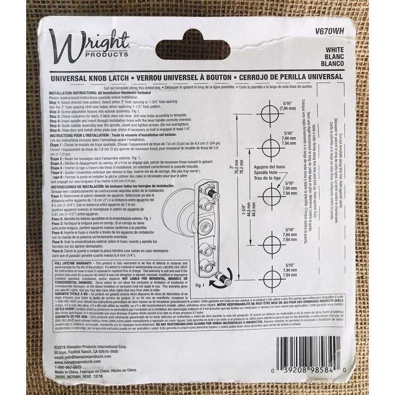 Wright Products V670BL Universal Knob Latch - Inhomebuy