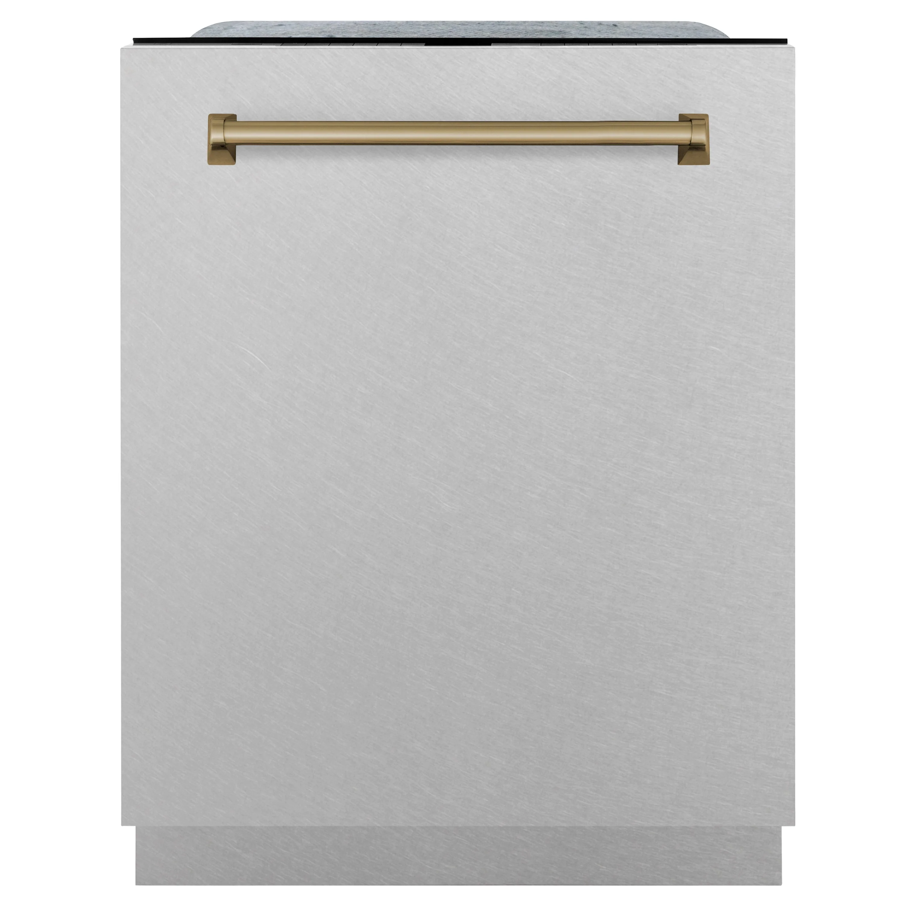 ZLINE Autograph Edition 24 in. Tall Dishwasher, Touch Control in DuraSnow® Stainless Steel with Champagne Bronze Handle, DWMTZ-SN-24-CB - Inhomebuy