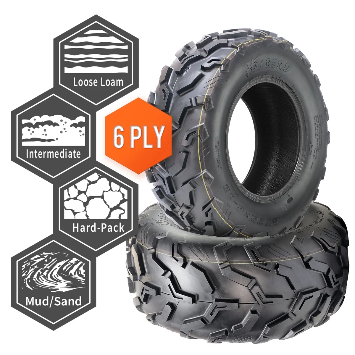 HALBERD 6PLY 25X8-12 SXS  ATV UTV Tires  25x8x12 All Terrain Off-Road Heavy Duty Tires Set of 2 - Inhomebuy