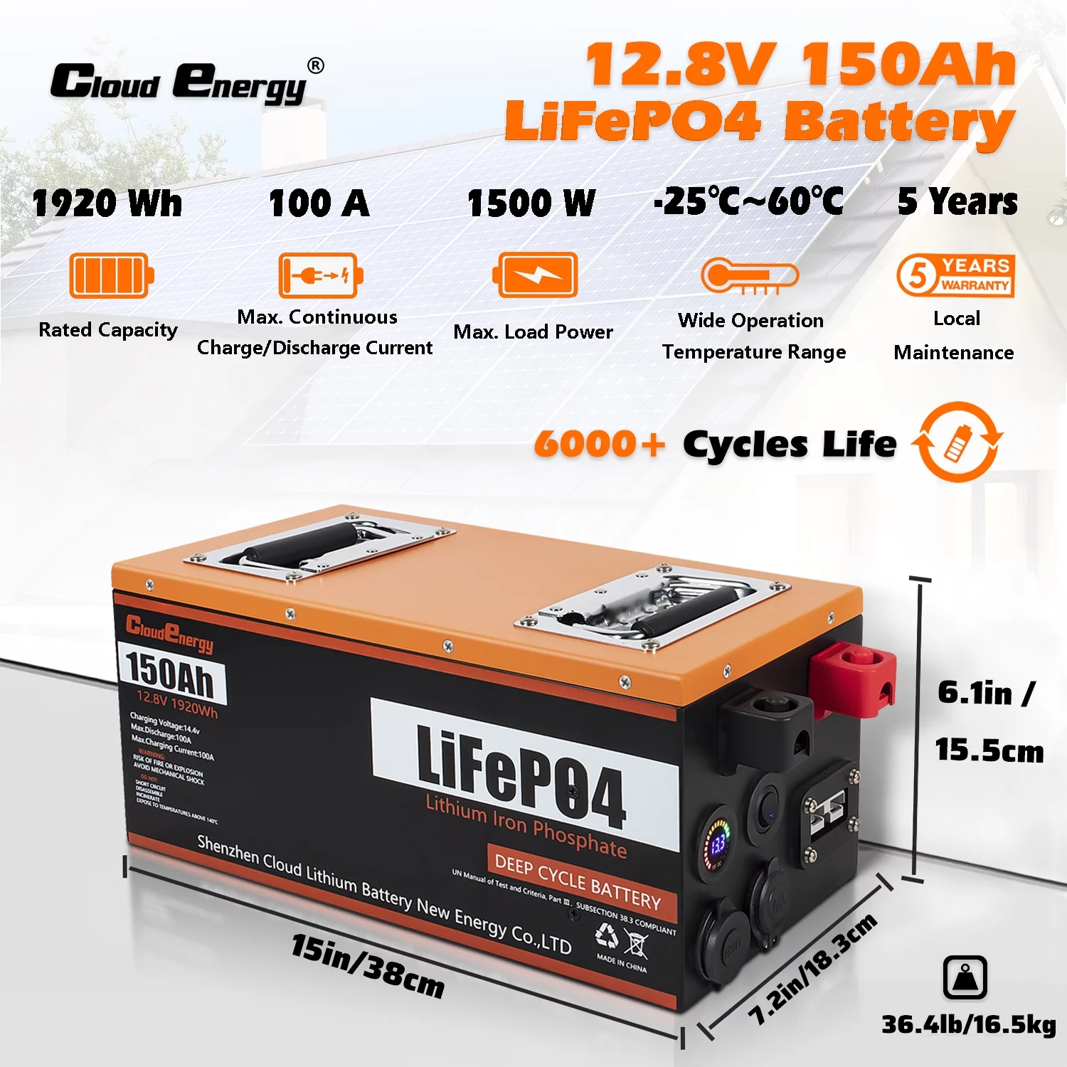 Cloudenergy LiFePO4 Deep Cycle Battery 12V 150Ah with Built-in 100A BMS, Perfect for RV, Solar, Marine, Perfect replace Most of Backup Power and Off Grid Applications - Inhomebuy