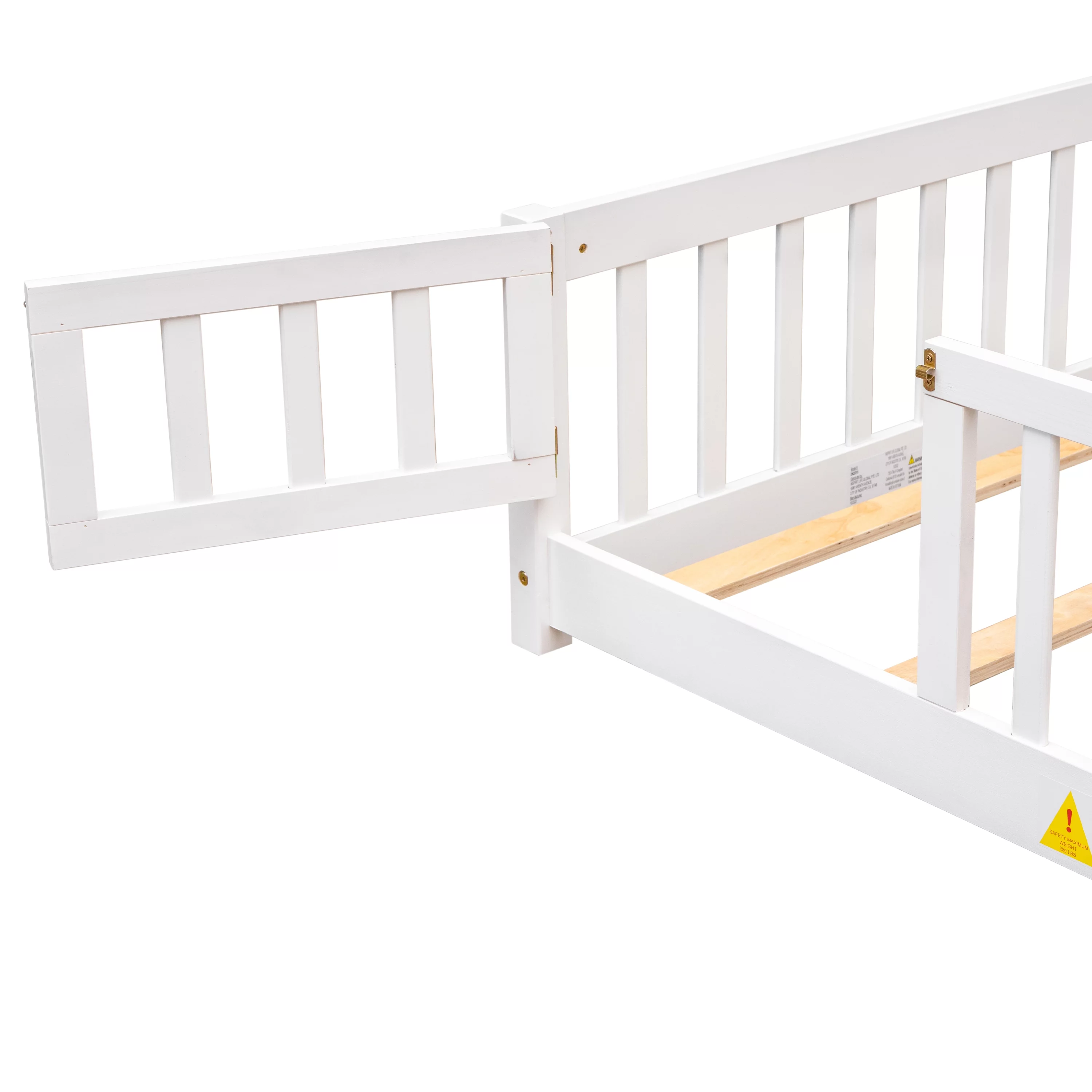 uhomepro Kids Toddler Bed with Fence and Door, Full Size Platform Bed Floor Bed, Wood Bed Frame No Box Spring Needed, Gray - Inhomebuy