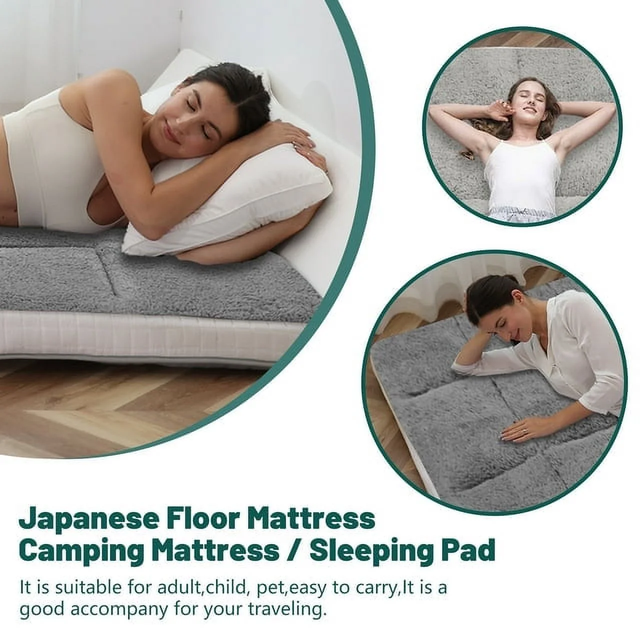 ABORON Japanese Floor Mattress, Upgraded Reversible Winter Futon Mattress Foam Mattress, 4