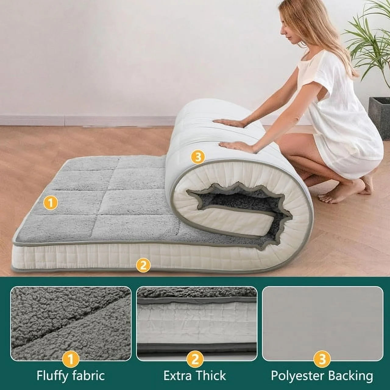 ABORON Japanese Floor Mattress, Upgraded Reversible Winter Futon Mattress Foam Mattress, 4