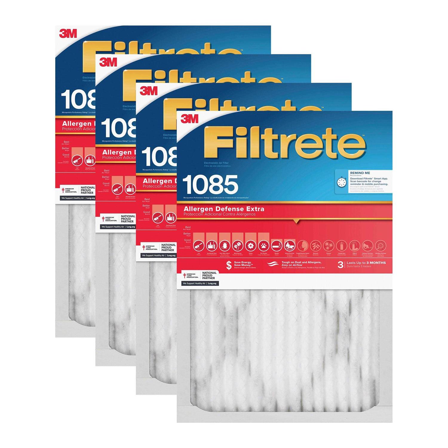 Filtrete 1-in 1085 MPR Allergen Defense Extra 4-Pack Electrostatic Pleated Air Filter - Inhomebuy