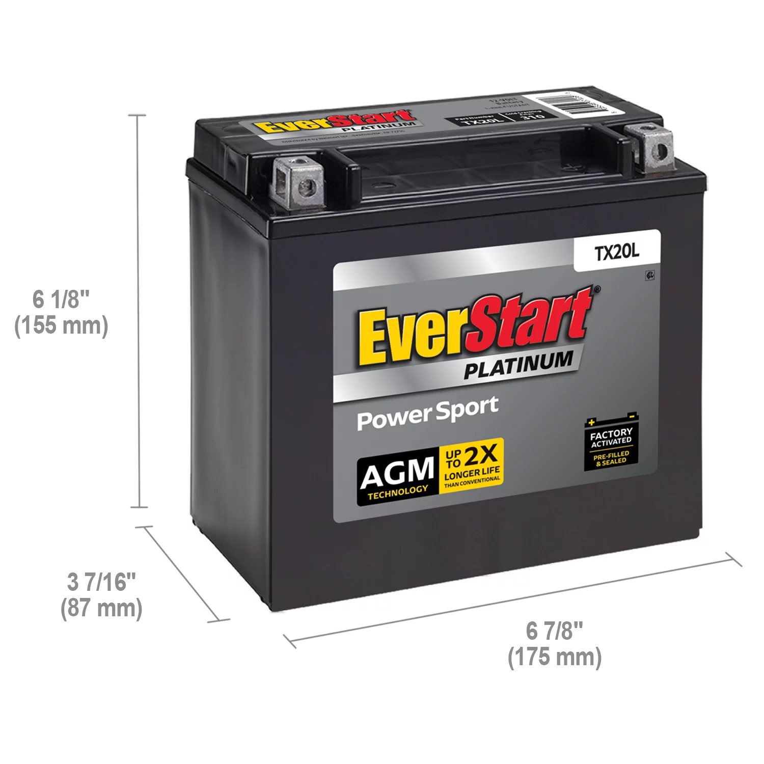 EverStart Premium AGM Power Sport Battery, Group Size TX20L 12 Volt, 310 CCA - Inhomebuy