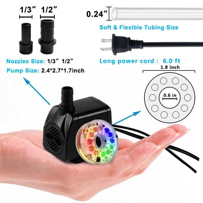 Pulaco 10W 160gph Submersible Pump with 3.3 ft Tubing for Aquariums - Inhomebuy