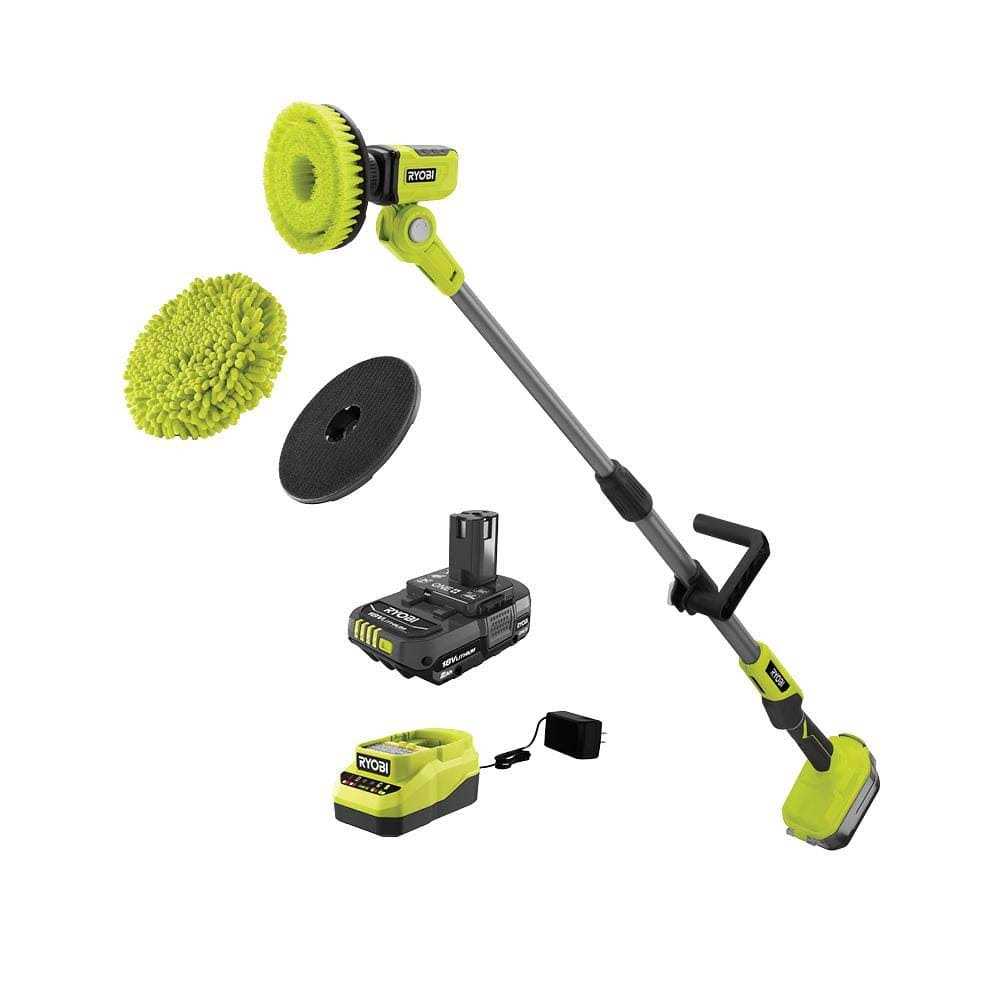 RYOBI ONE+ 18V Cordless Telescoping Power Scrubber Kit with 2.0 Ah Battery and Charger and - Inhomebuy