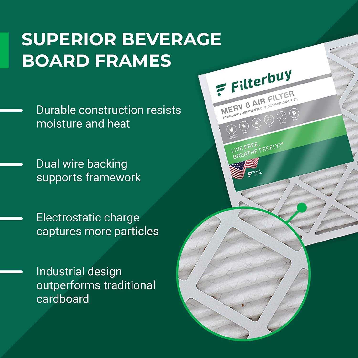Filterbuy Air Filter MERV 11 Pleated HVAC AC Furnace Filters Replacement - Inhomebuy