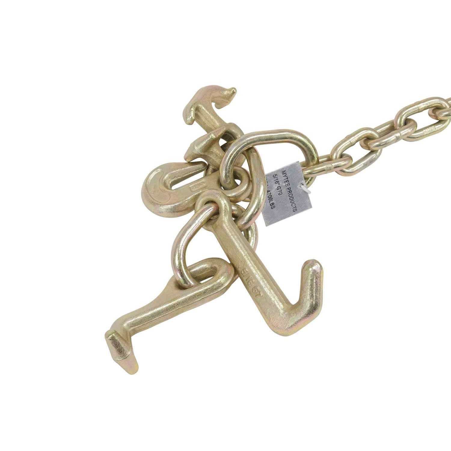 Mytee Products 5/16 inch x 6′ Long Shank J Hook Tow Chain w. RTJ Cluster & Grab Hook - Inhomebuy