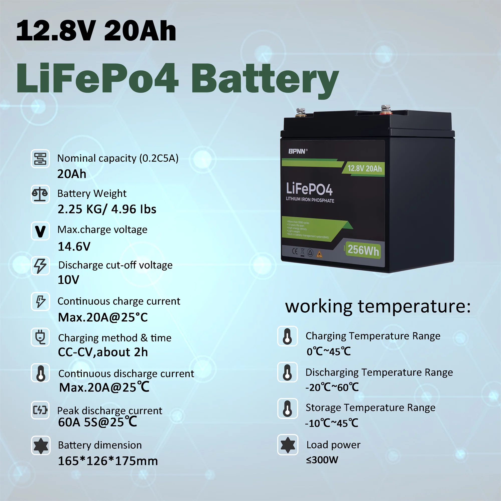 BPNN 12V 100Ah LiFePO4 Battery Long Cycles 12V Lithium Battery for RV Home Backup - Inhomebuy