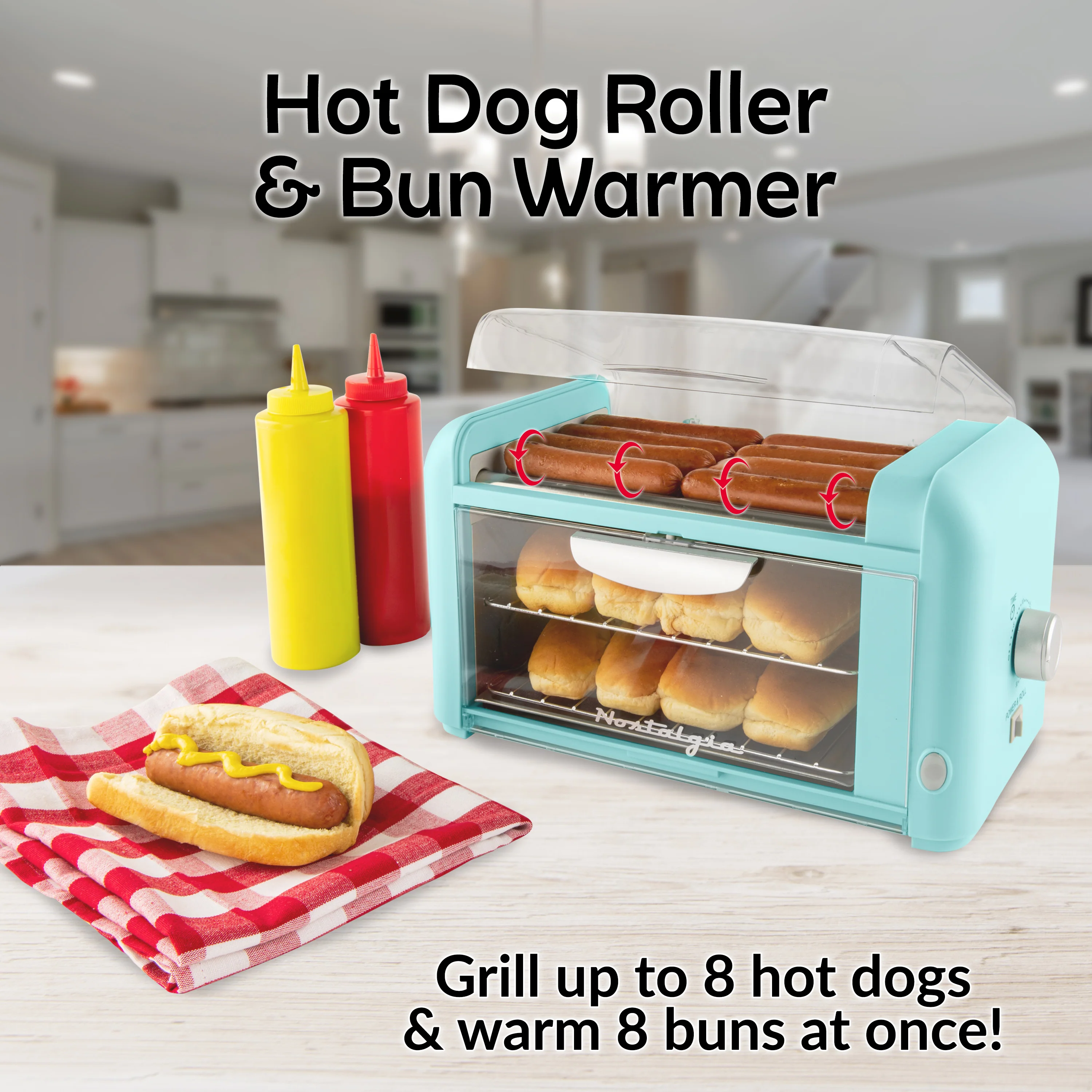 Hot Dog Roller & Bun Warmer, Aqua - Inhomebuy