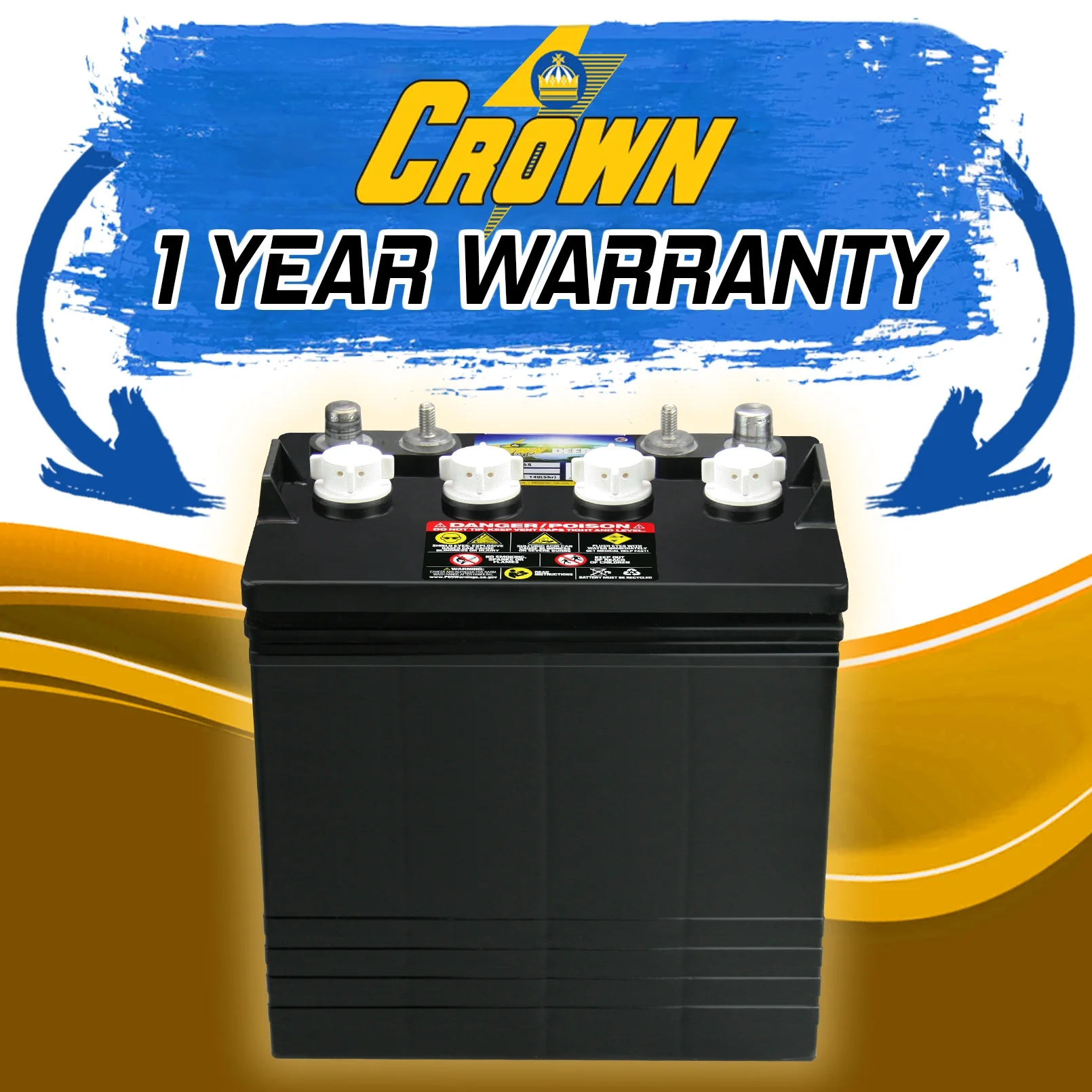 Crown CR-165 8V Deep-Cycle Flooded Battery replaces Trojan T-875 X8 - Inhomebuy