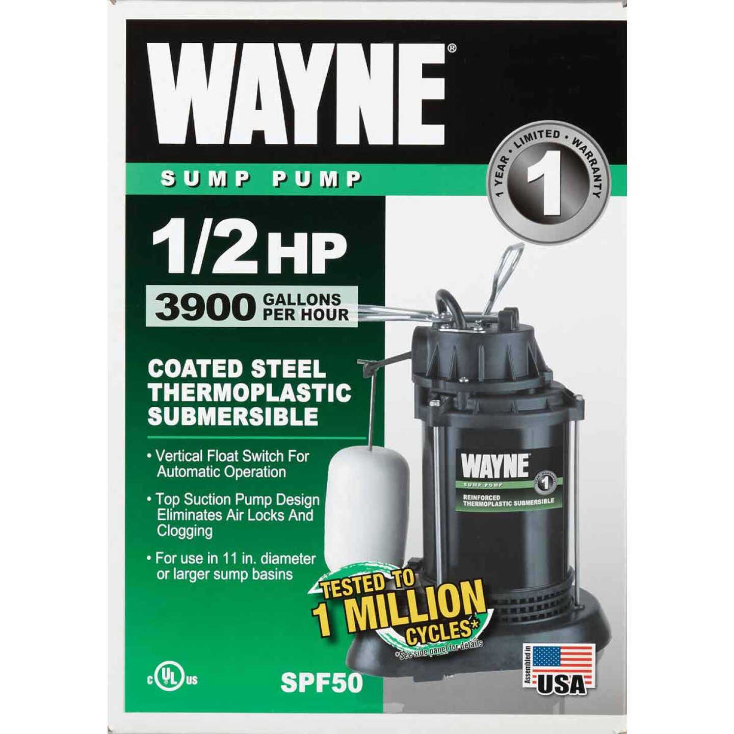 Wayne 1/2 HP 5100 gph Stainless Steel Vertical Float Switch AC Sump Pump CDU800SS - Inhomebuy