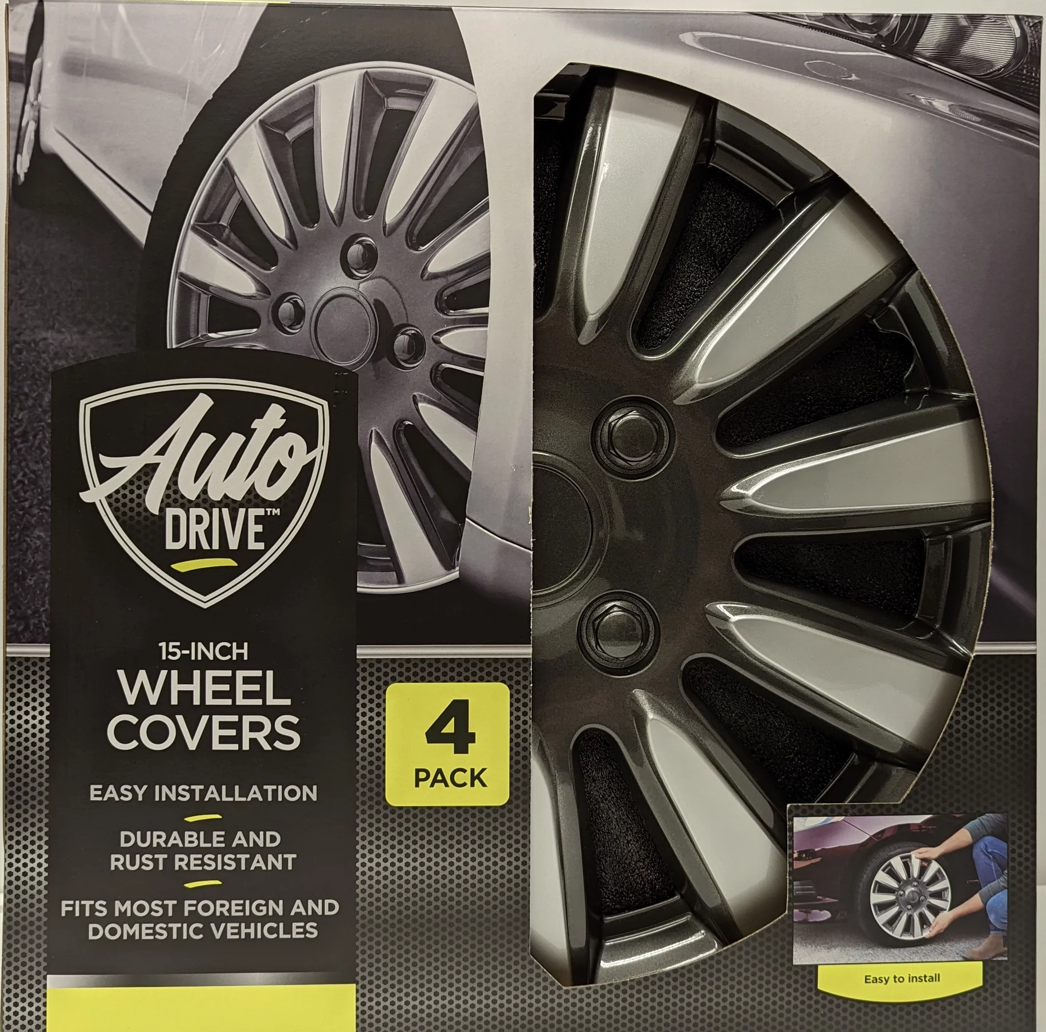 15-in Wheel Cover in Silver and Charcoal Finish, Auto Drive Brand, Manufacturer Part Number KT1011-15S/CHR - Inhomebuy