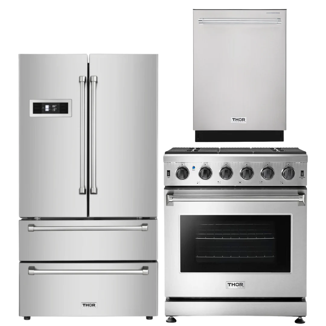 Thor Kitchen 30 in. Propane Gas Range, 36 in. Refrigerator, 24 in. Dishwasher, AP-LRG3001ULP-2 - Inhomebuy