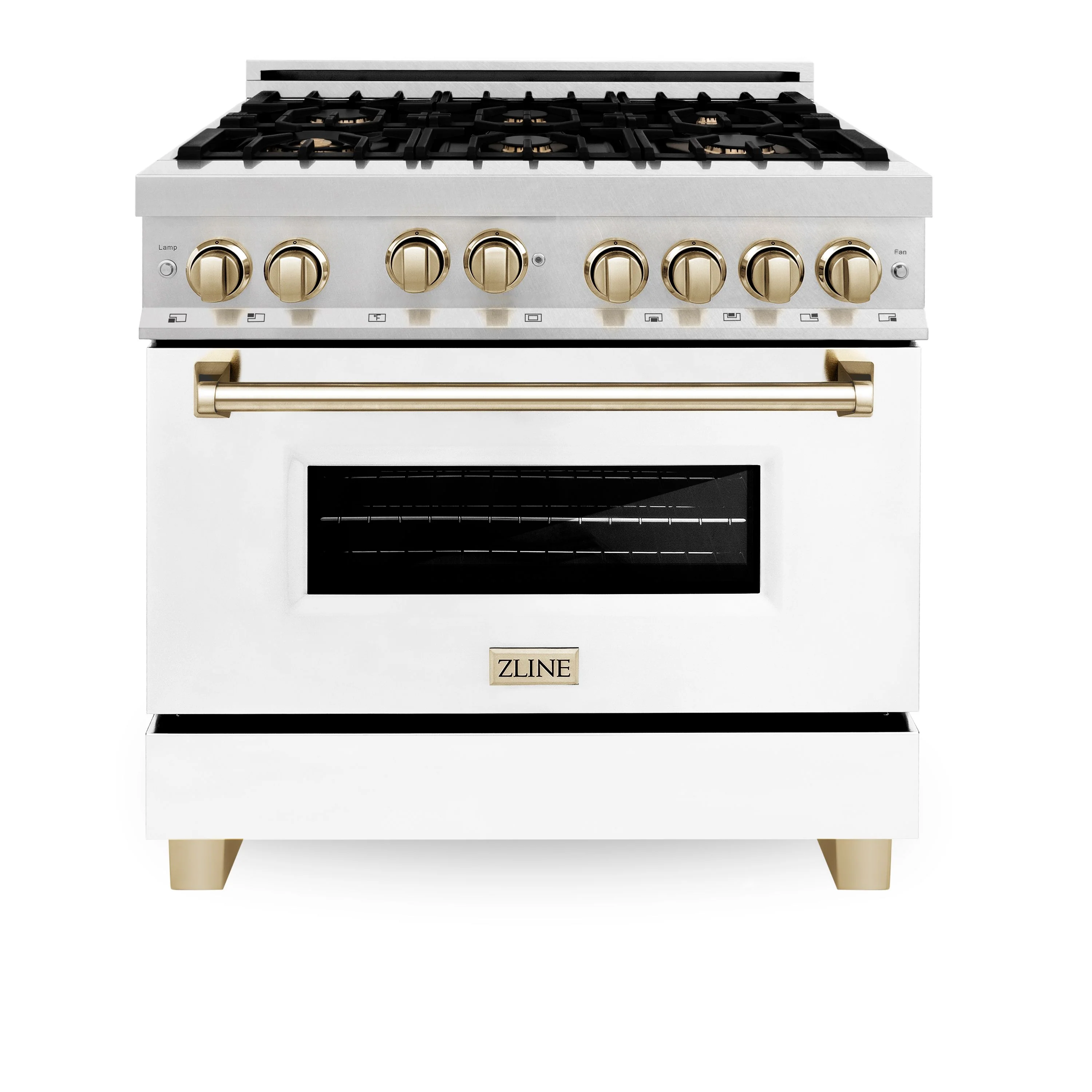 ZLINE Autograph Edition 36 in. Gas Burner/Gas Oven Range in DuraSnow® with White Matte Door and Gold Accents, RGSZ-WM-36-G - Inhomebuy