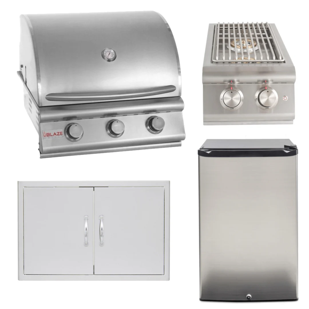 Blaze Outdoor Package - Prelude LBM 25 In. Natural Gas Grill, Side Burner, Refrigerator, Access Door, AP-BLZ-3LBM-NG-2 - Inhomebuy