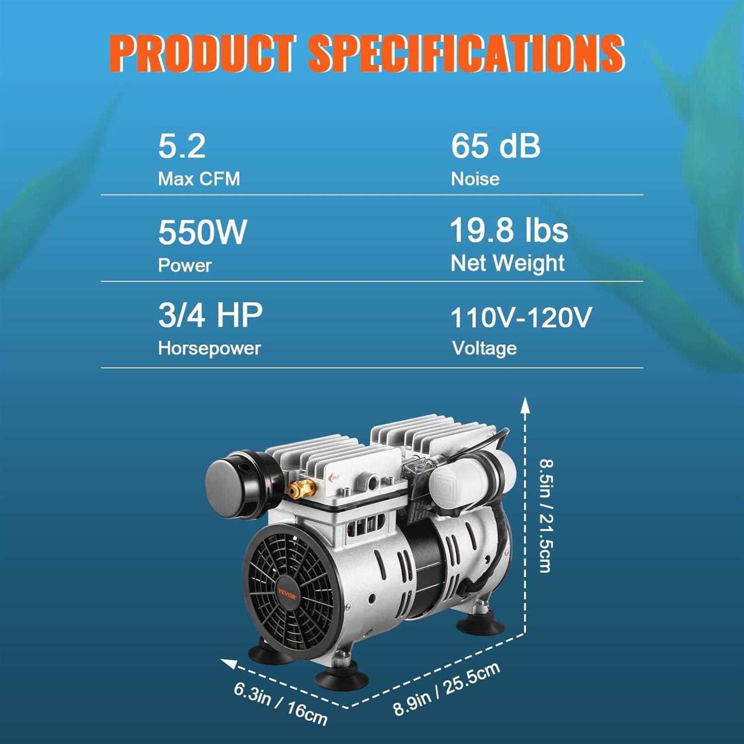VEVOR Pond Aerator 550 W Power 5.2CFM Air Compressor Includes 3/4 HP - Inhomebuy