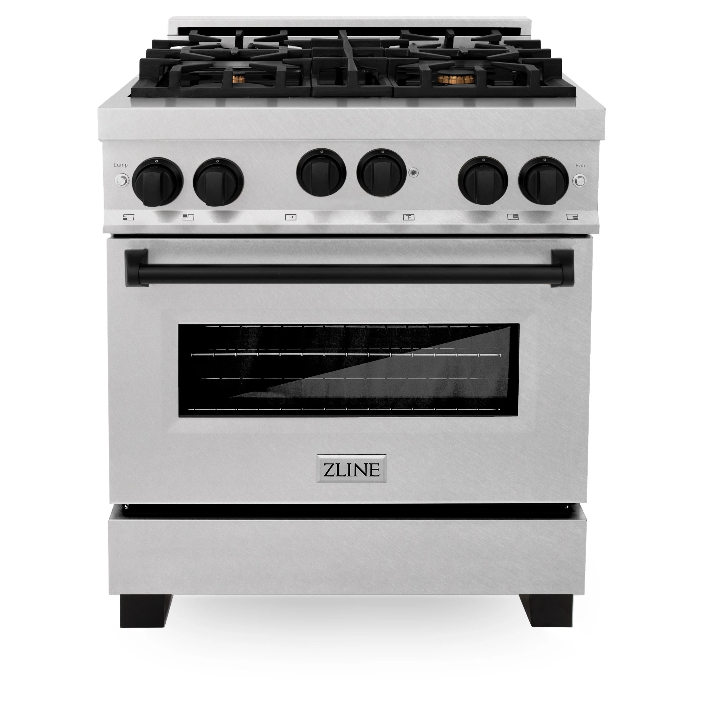 ZLINE Autograph Edition 30 in 4.0 cu. ft. Gas Burner/Gas Oven Range in DuraSnow® Stainless Steel with Matte Black Accents, RGSZ-SN-30-MB - Inhomebuy
