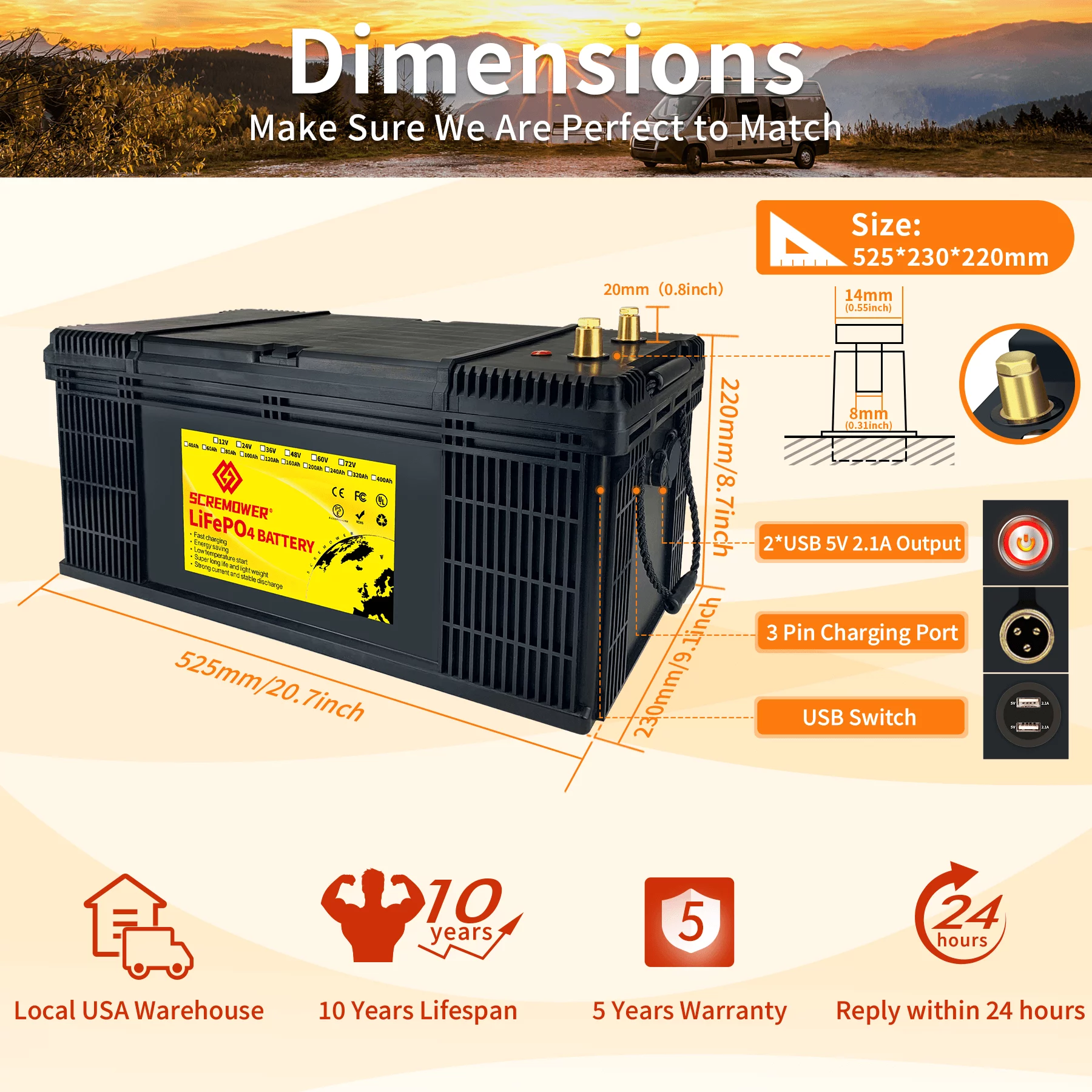 SCREAMPOWER 24V 100Ah LiFePO4 Battery, Rechargeable Deep Cycles Lithium Batteries with 100A BMS, Perfect for RV, Solar, Marine, - Inhomebuy