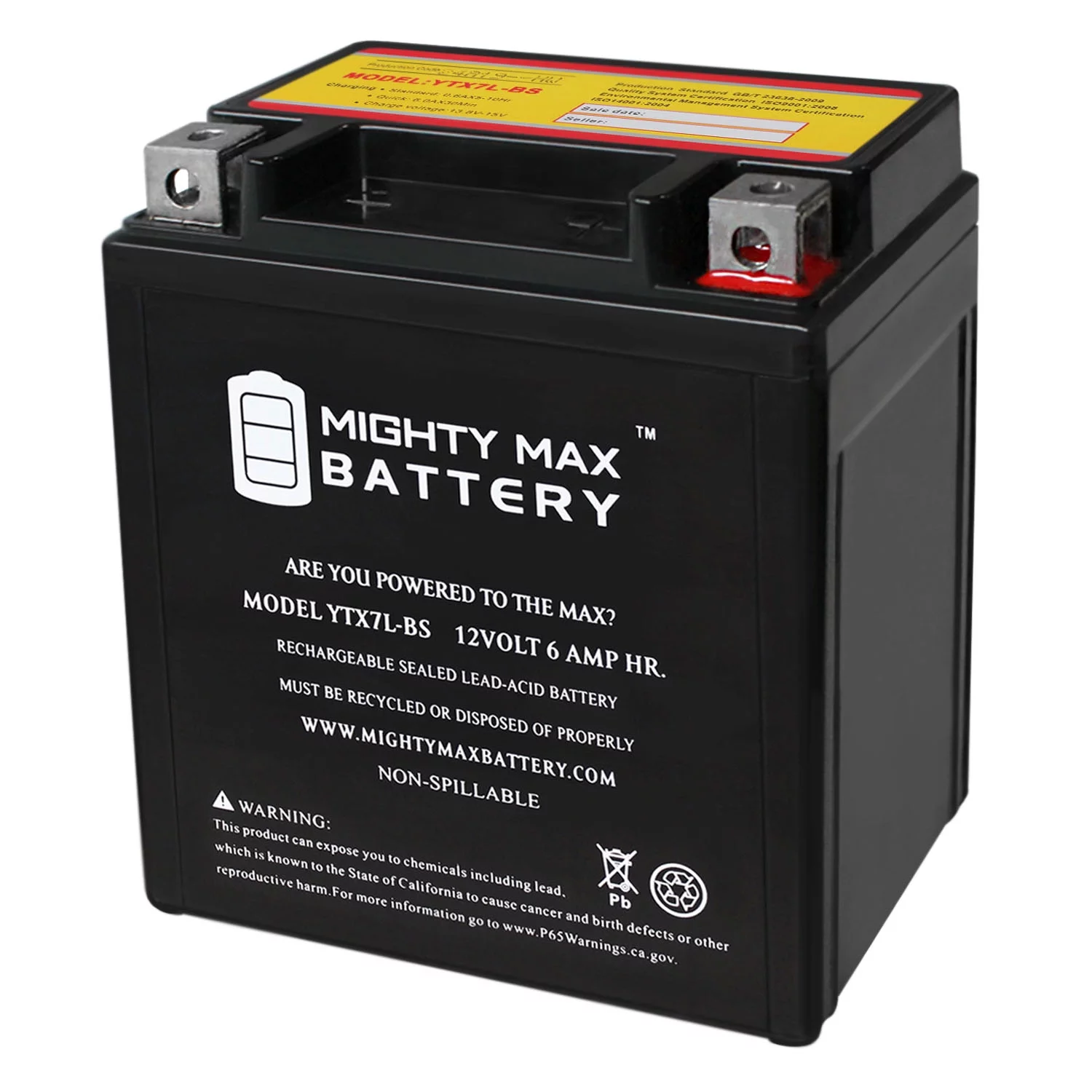 YTX7L-BS 12V 6Ah Replacement Battery for Motorcycle KP7L-BS - Inhomebuy