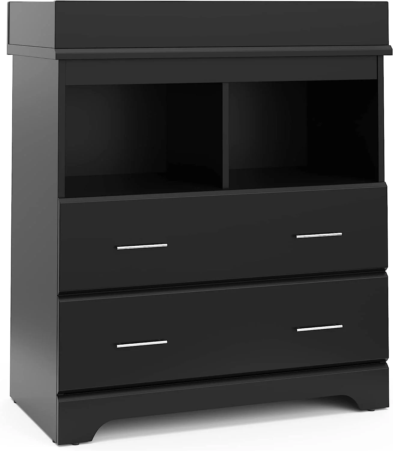 Storkcraft Brookside 2 Drawer Changing Table Dresser (Black) \u2013 Nursery Dresser Organizer with Changing Table Topper  Chest of Drawers for Bedroom with 2 Drawers  Universal Design - Inhomebuy