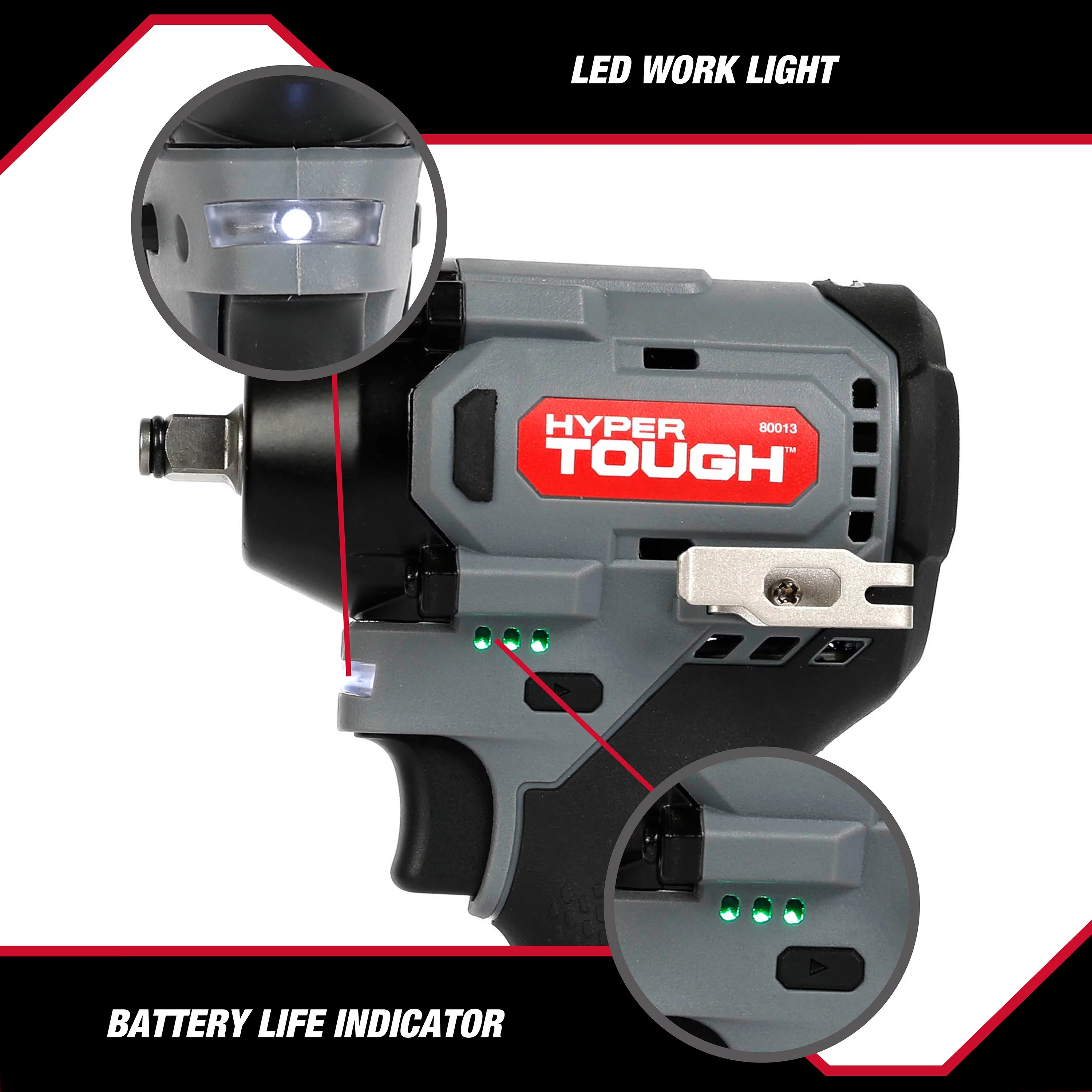 Hyper Tough 12V Max Lithium-Ion Brushless Impact Wrench with 2.0Ah Battery and Charger, 80013 - Inhomebuy