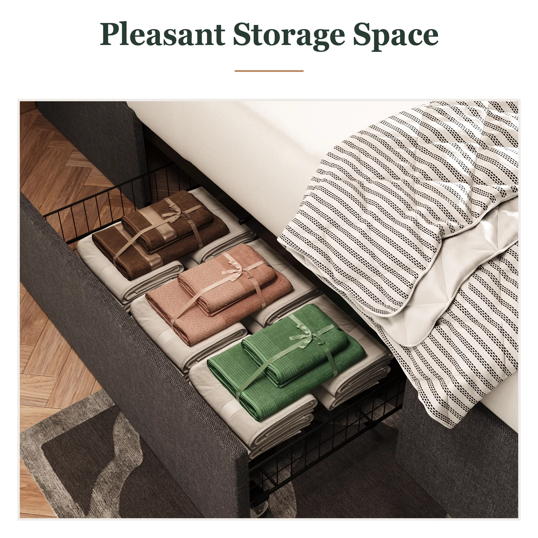 Amolife Queen Size Upholstered Platform Bed Frame with 3 Storage Drawers and Wooden Slats, Dark Grey - Inhomebuy