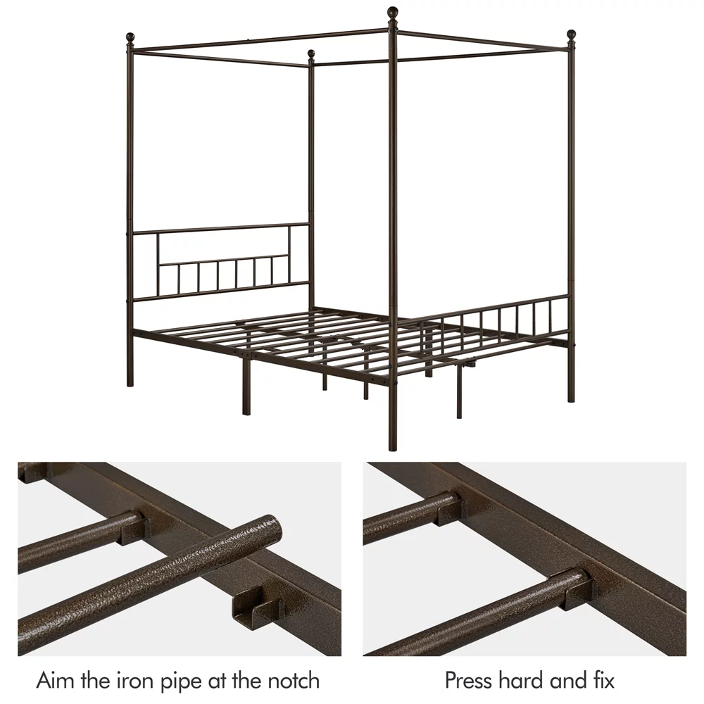 Topeakmart Metal Bed Frame Four-Poster Canopied with Headboard & Footboard, Queen, Black - Inhomebuy