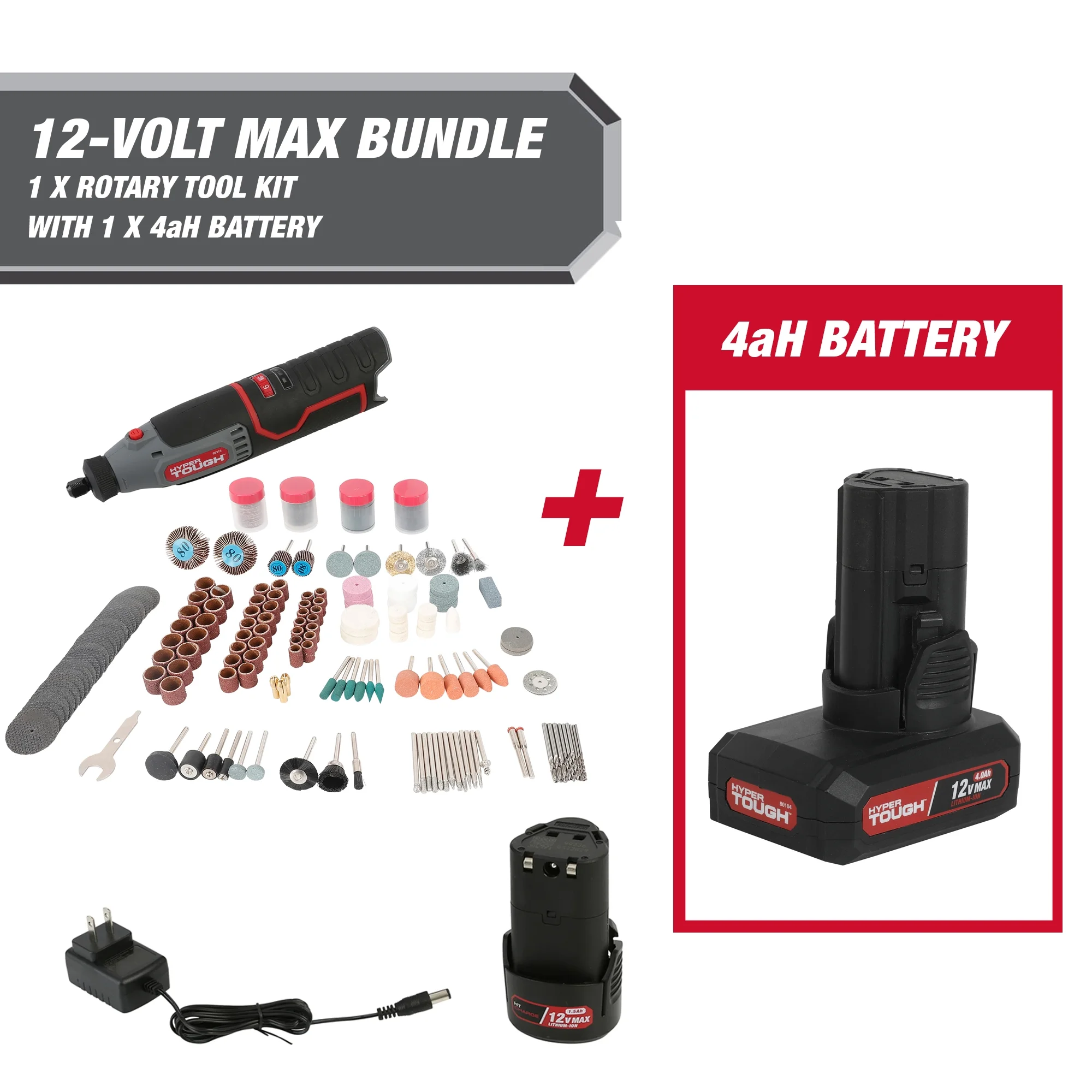 Hyper Tough 12-Volt Cordless Rotary Tool Plus 4 Ah Battery - Inhomebuy